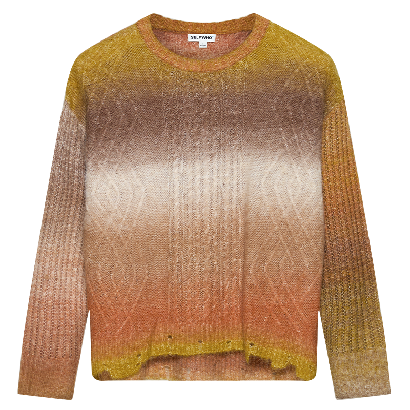 Alpaca blend hand-knitted sweater loose hollow striped sunset shirt