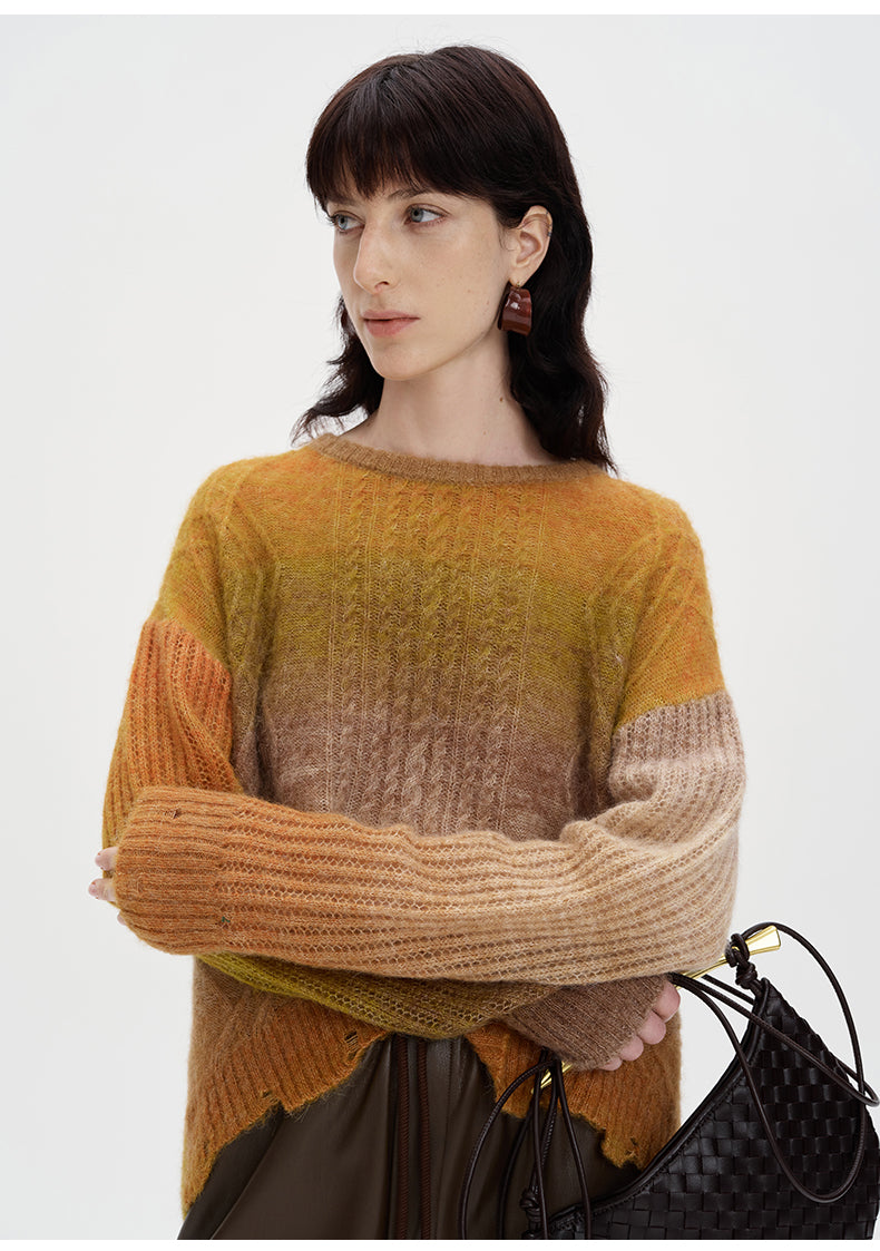 Alpaca blend hand-knitted sweater loose hollow striped sunset shirt