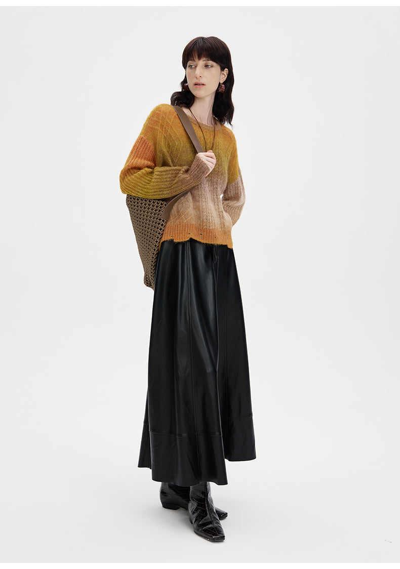 Alpaca blend hand-knitted sweater loose hollow striped sunset shirt