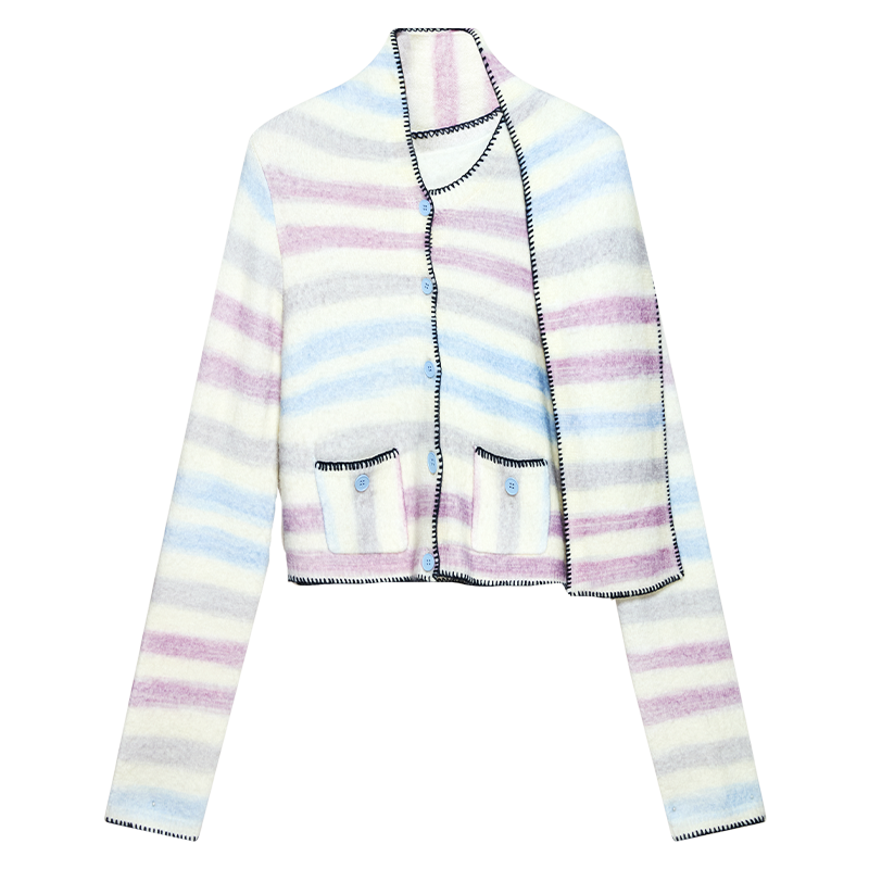 Wool Alpaca Blended Classic Scarf Collar Knit Sweater Women's Lightweight Short Sweater