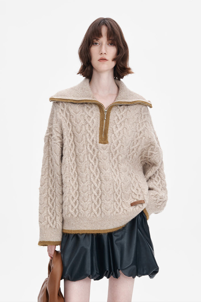 Wool Blend Half-Zip Turtleneck Sweater