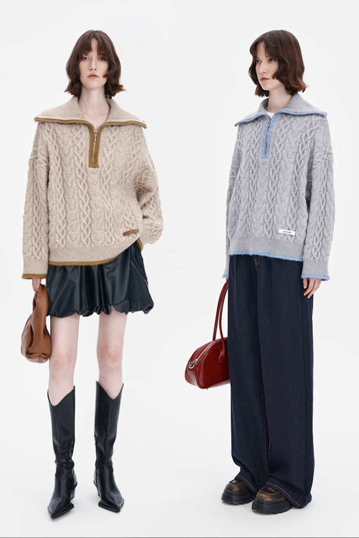 Wool Blend Half-Zip Turtleneck Sweater
