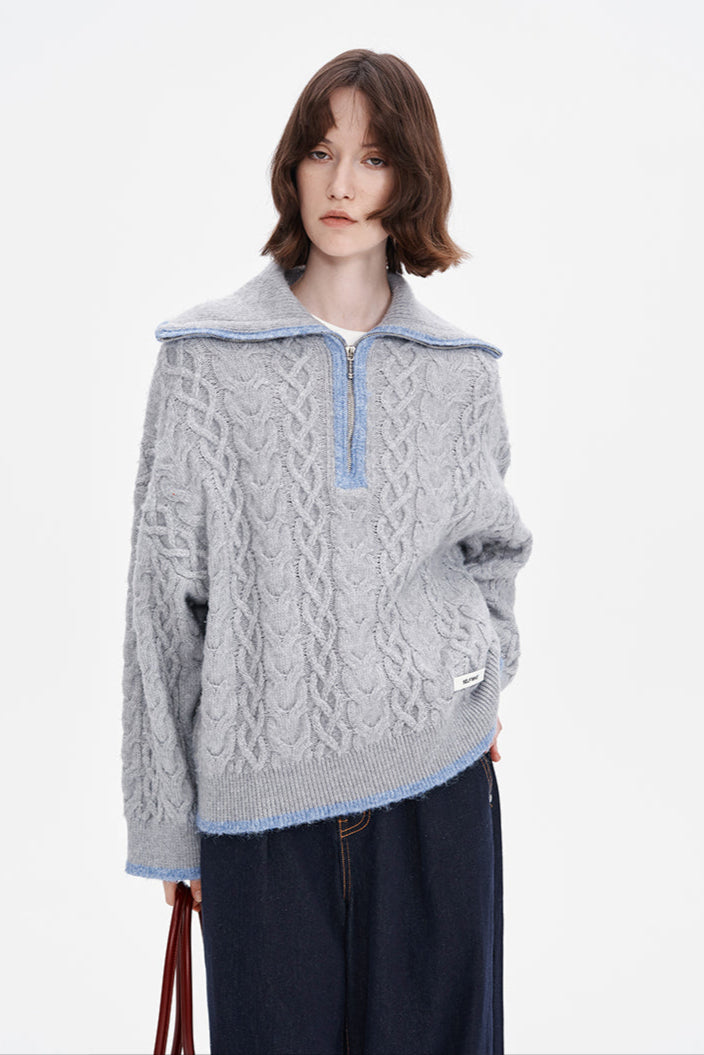 Wool Blend Half-Zip Turtleneck Sweater