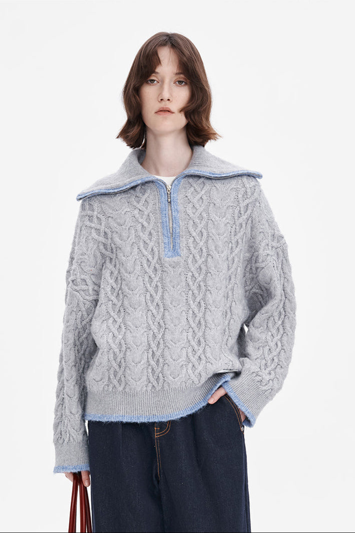 Wool Blend Half-Zip Turtleneck Sweater