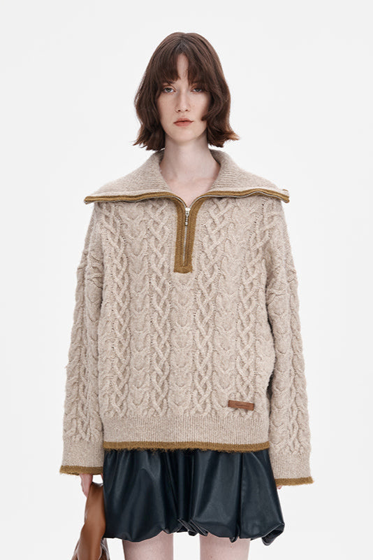 Wool Blend Half-Zip Turtleneck Sweater