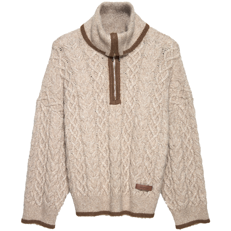 Wool Blend Half-Zip Turtleneck Sweater