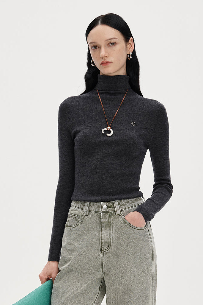 Turtleneck wool knitted shirt tight-fitting bottoming top