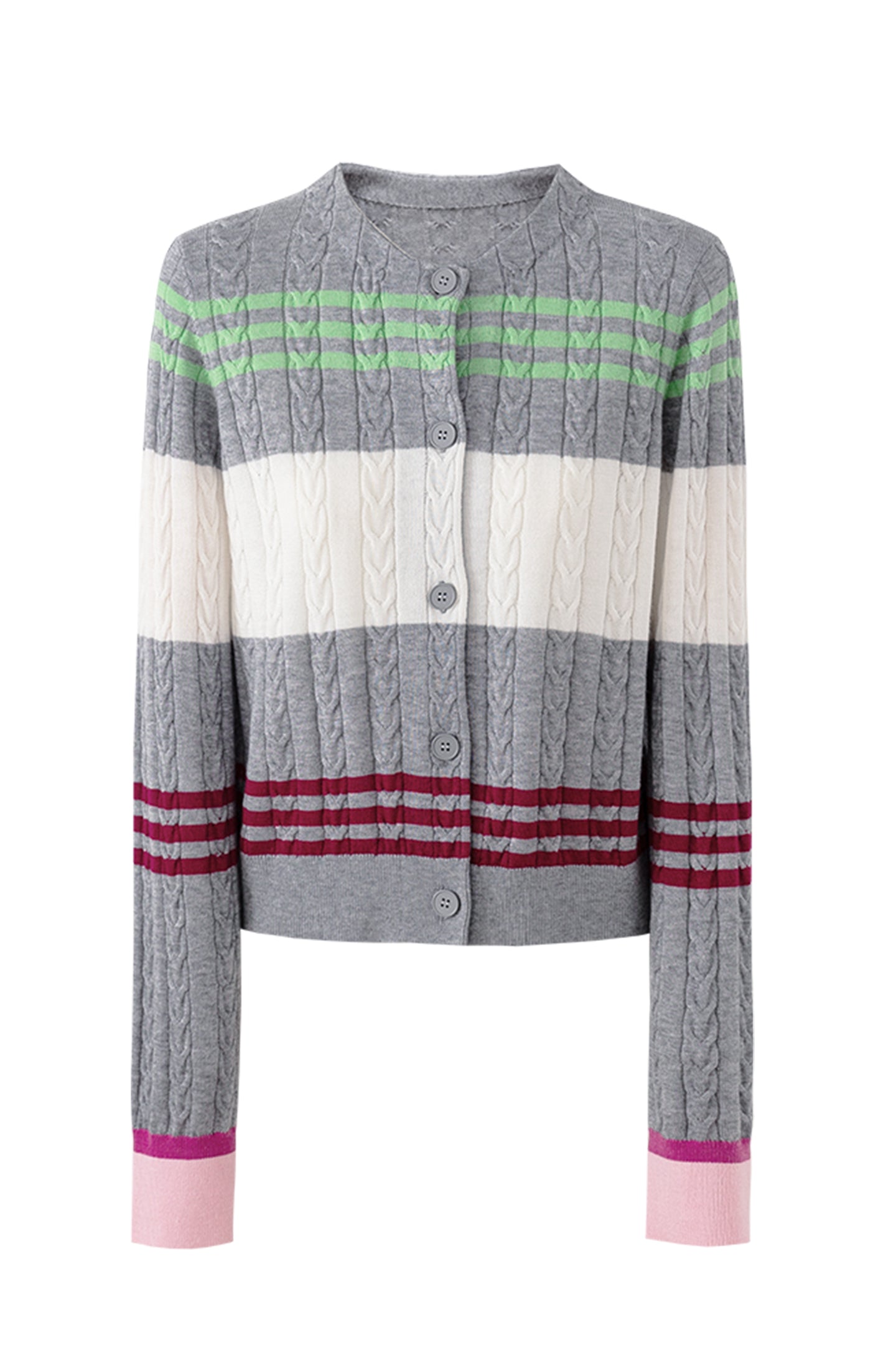 SELFWHO Sheep And Wool Blend Contrast Striped Knitted Cardigan
