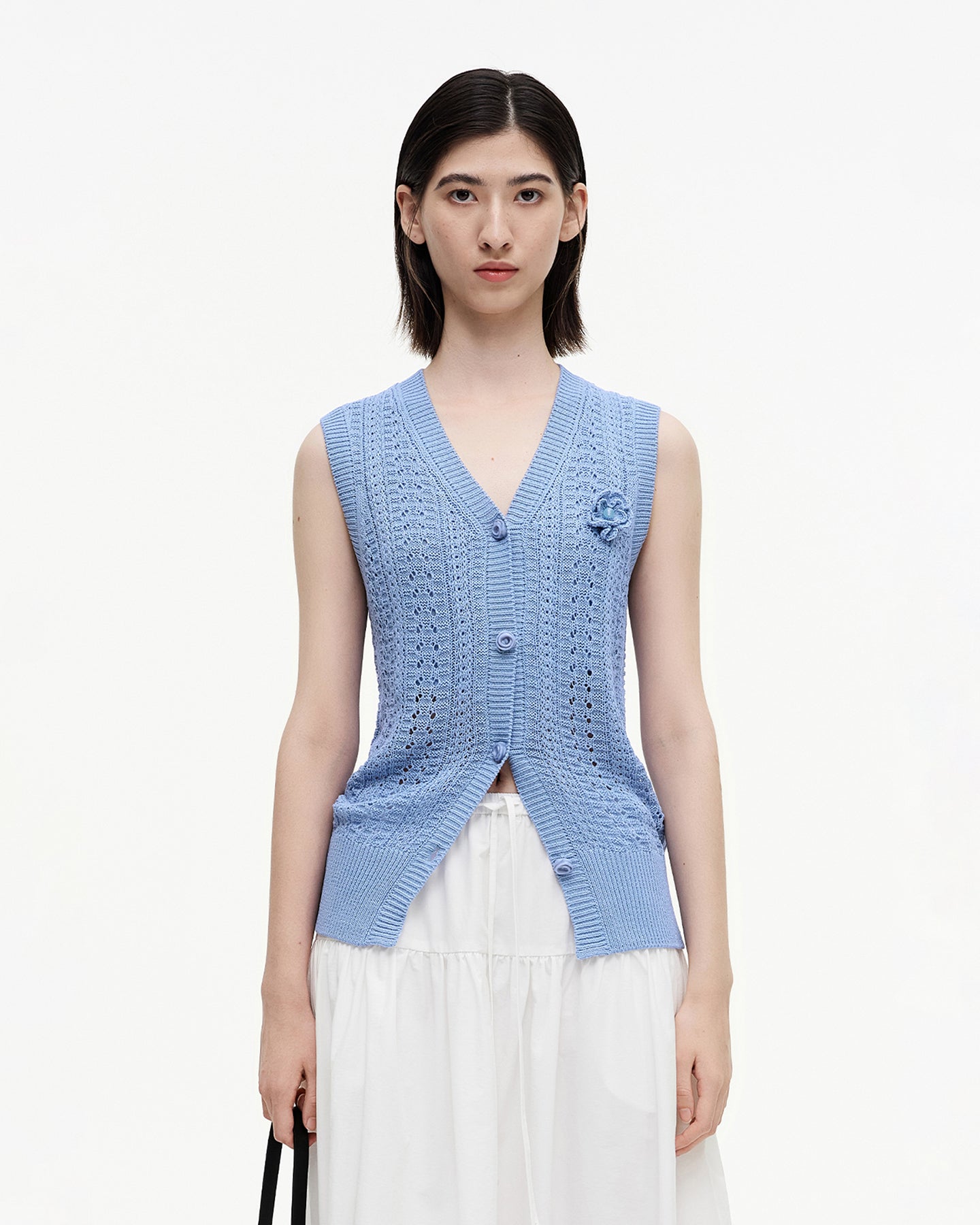 Selfwho Meconopsis series linen knitted hollow vest