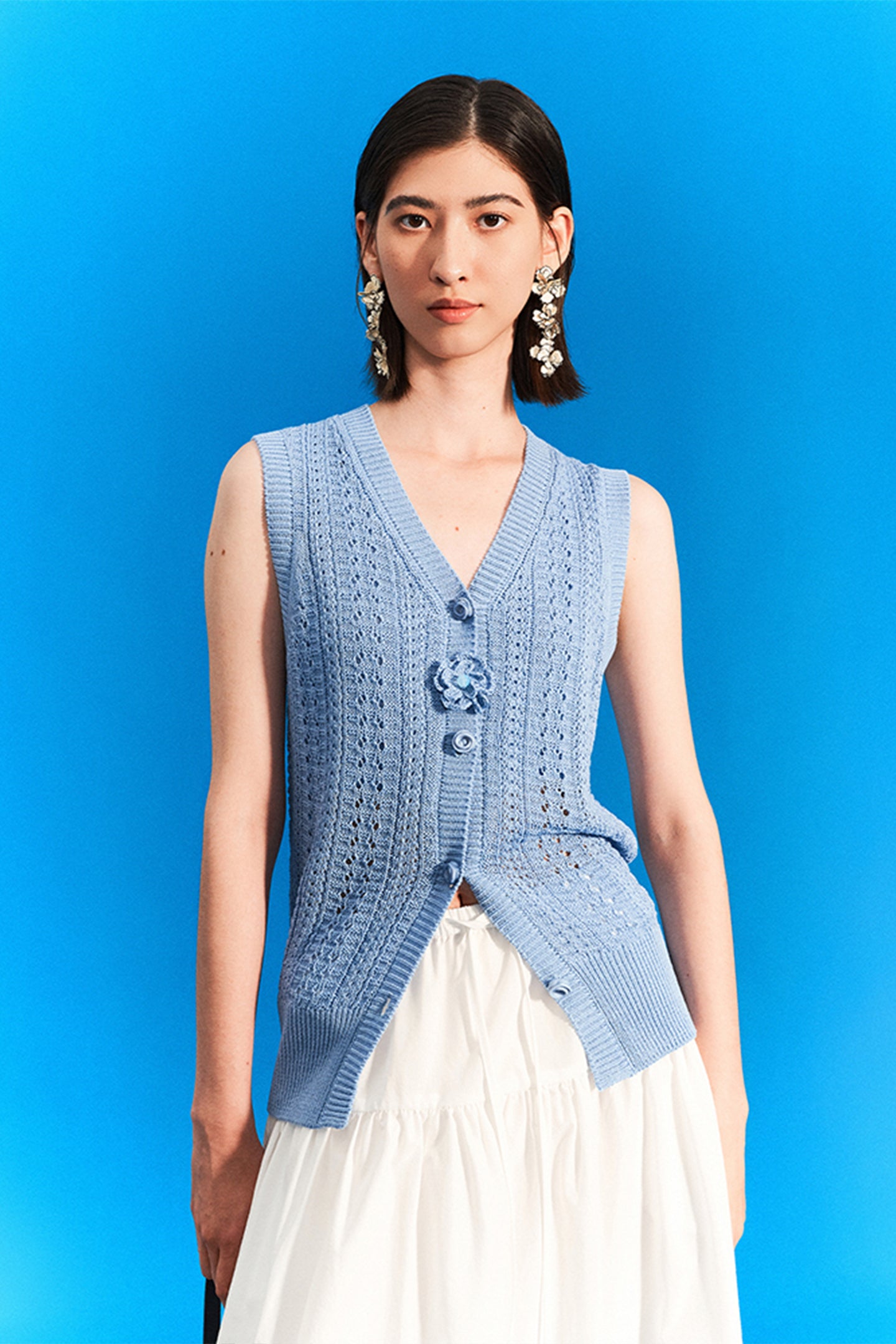 Selfwho Meconopsis series linen knitted hollow vest