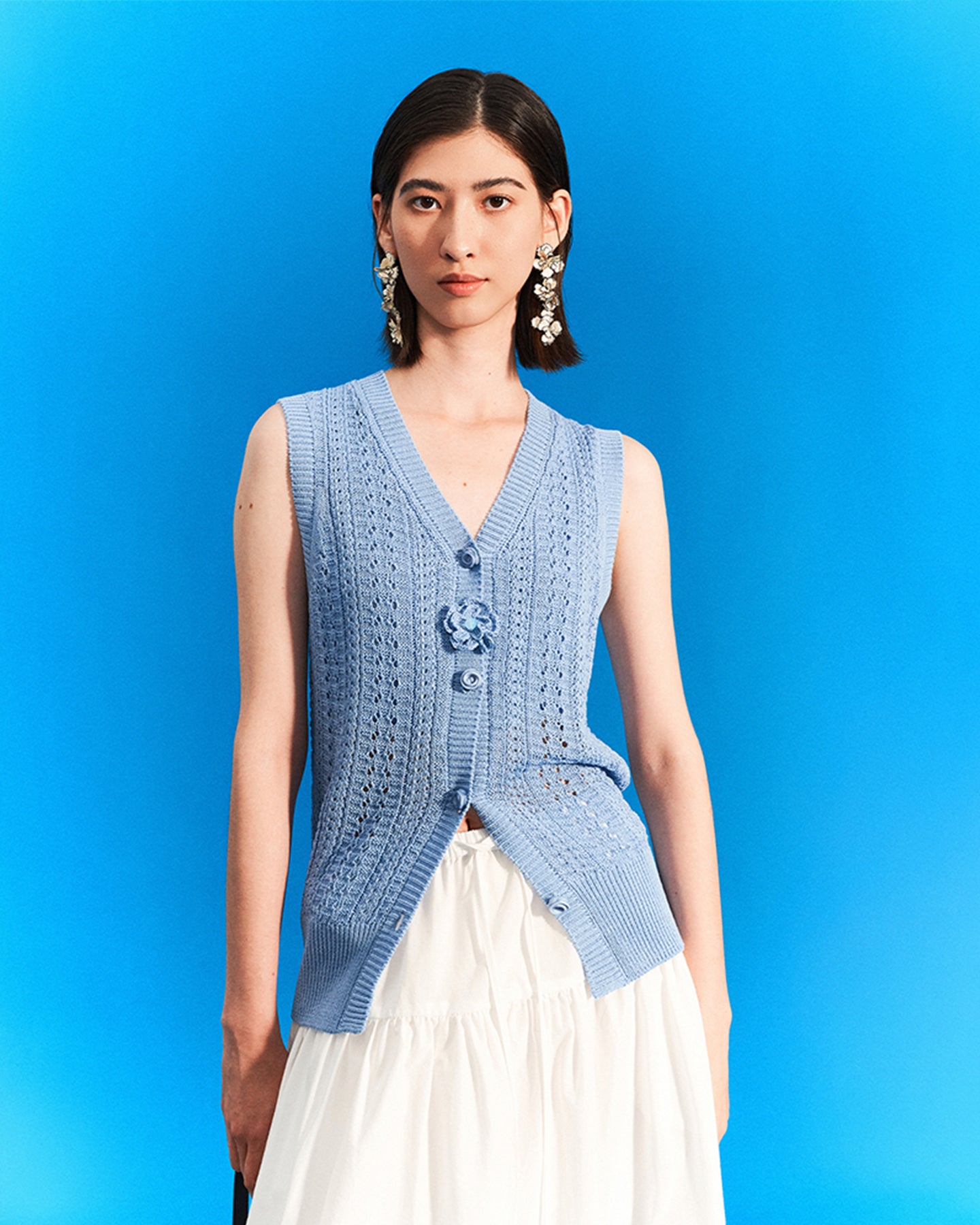 Selfwho Meconopsis series linen knitted hollow vest