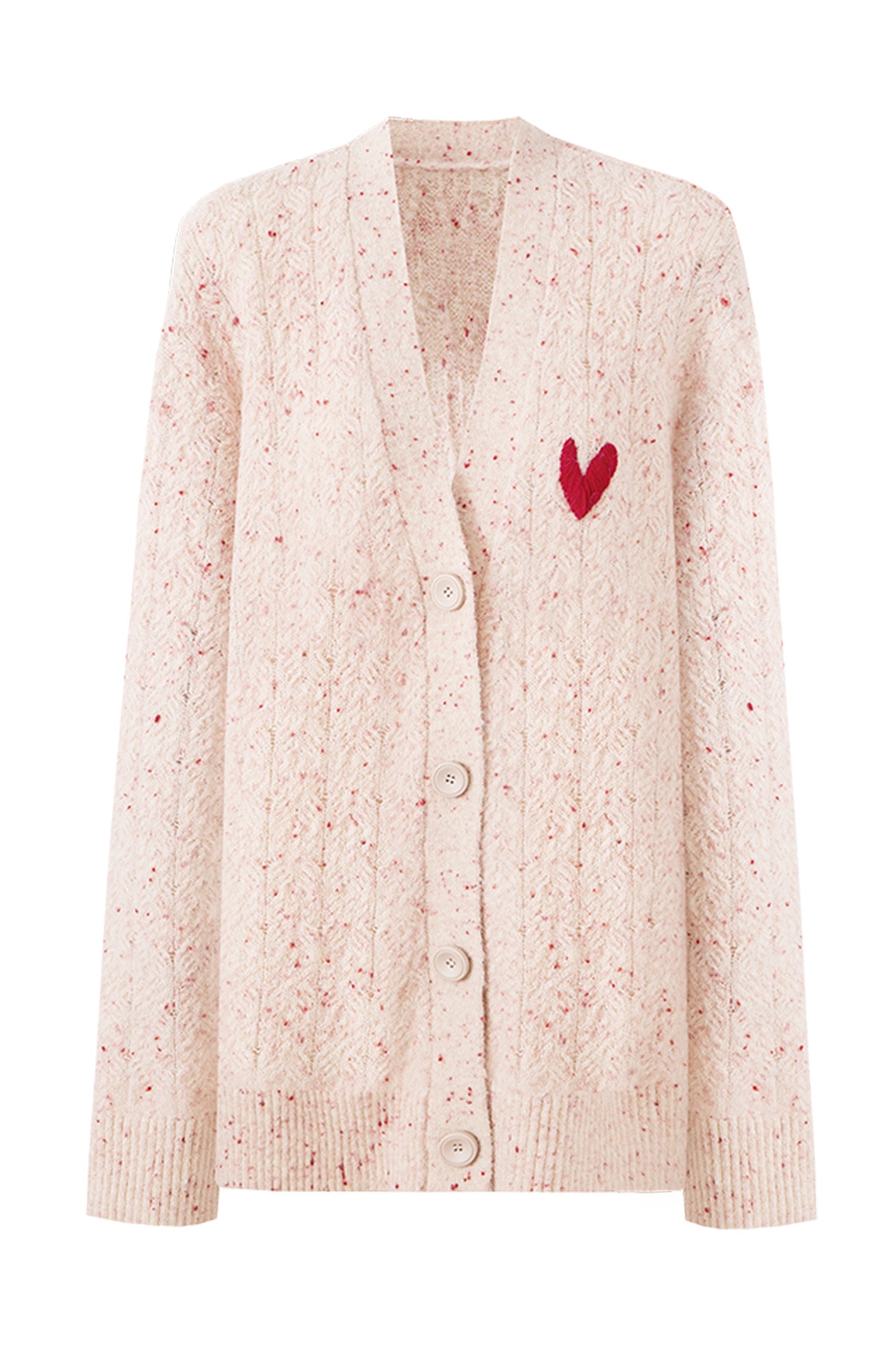 SELFWHO Wool Blend Heart V-Neck Knitted Cardigan
