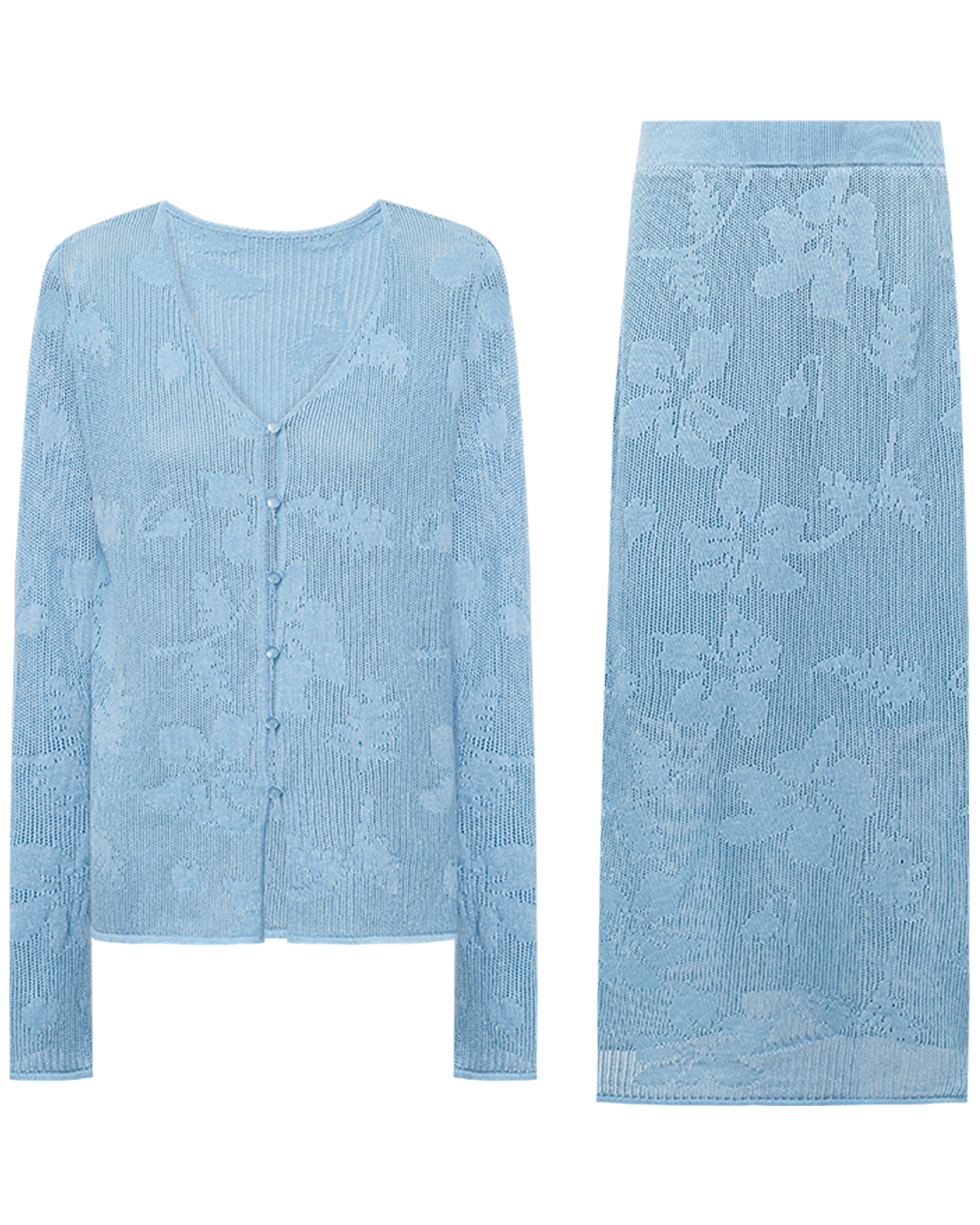 Meconopsis Jacquard Openwork Cardigan & Skirt Set