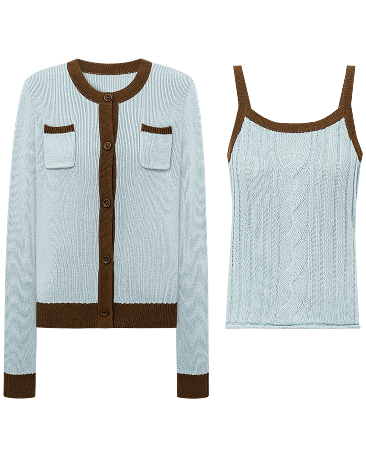 Two-Tone Ribbed Knit Vest and Cardigan Set