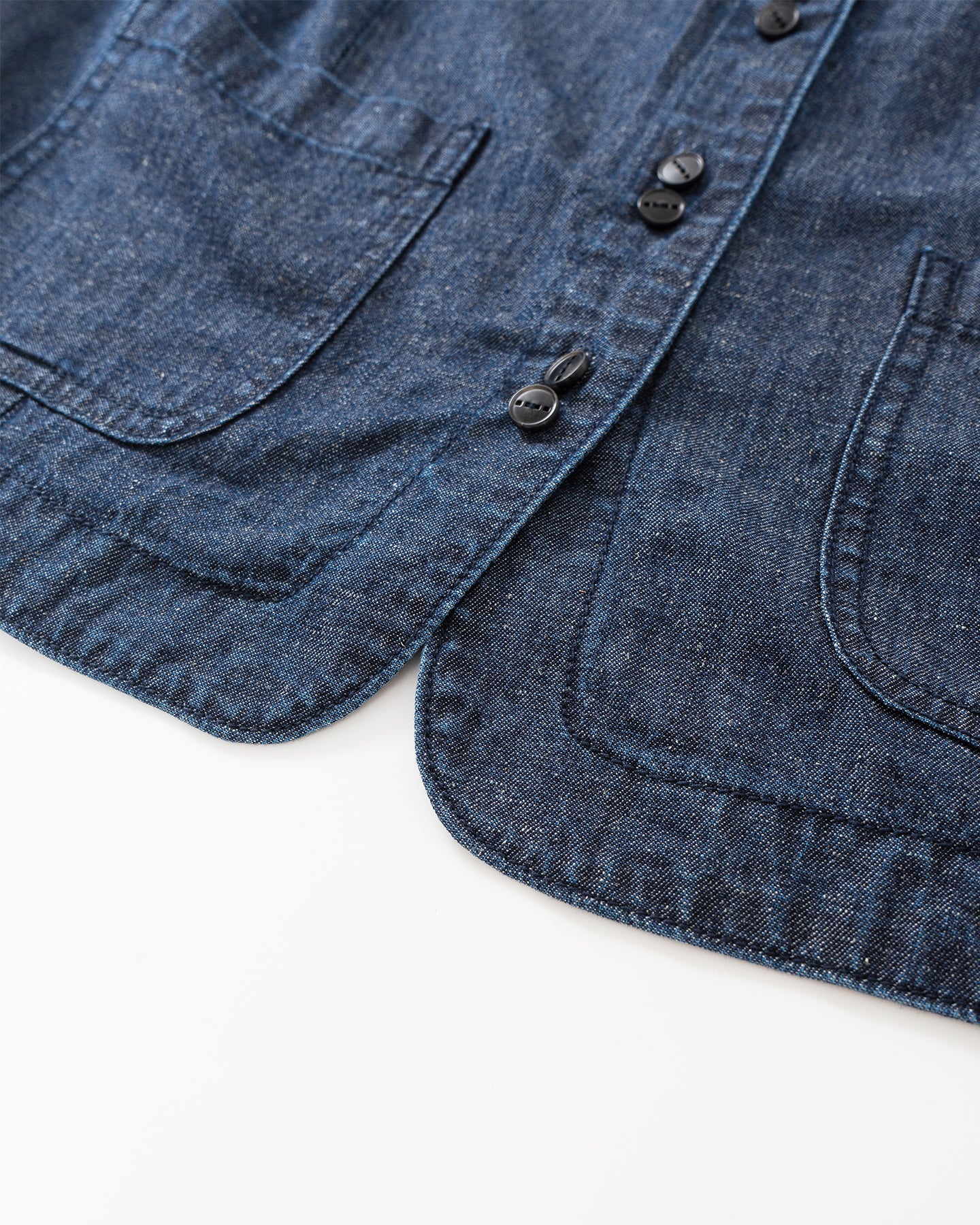 Cotton and linen blend raw cowboy style vest and denim skirt