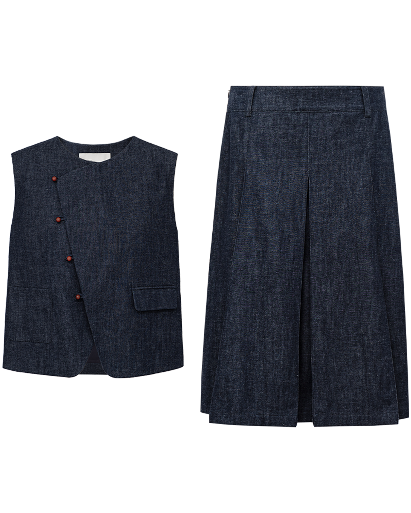 Vintage Wash Slub Denim Vest & Midi Skirt
