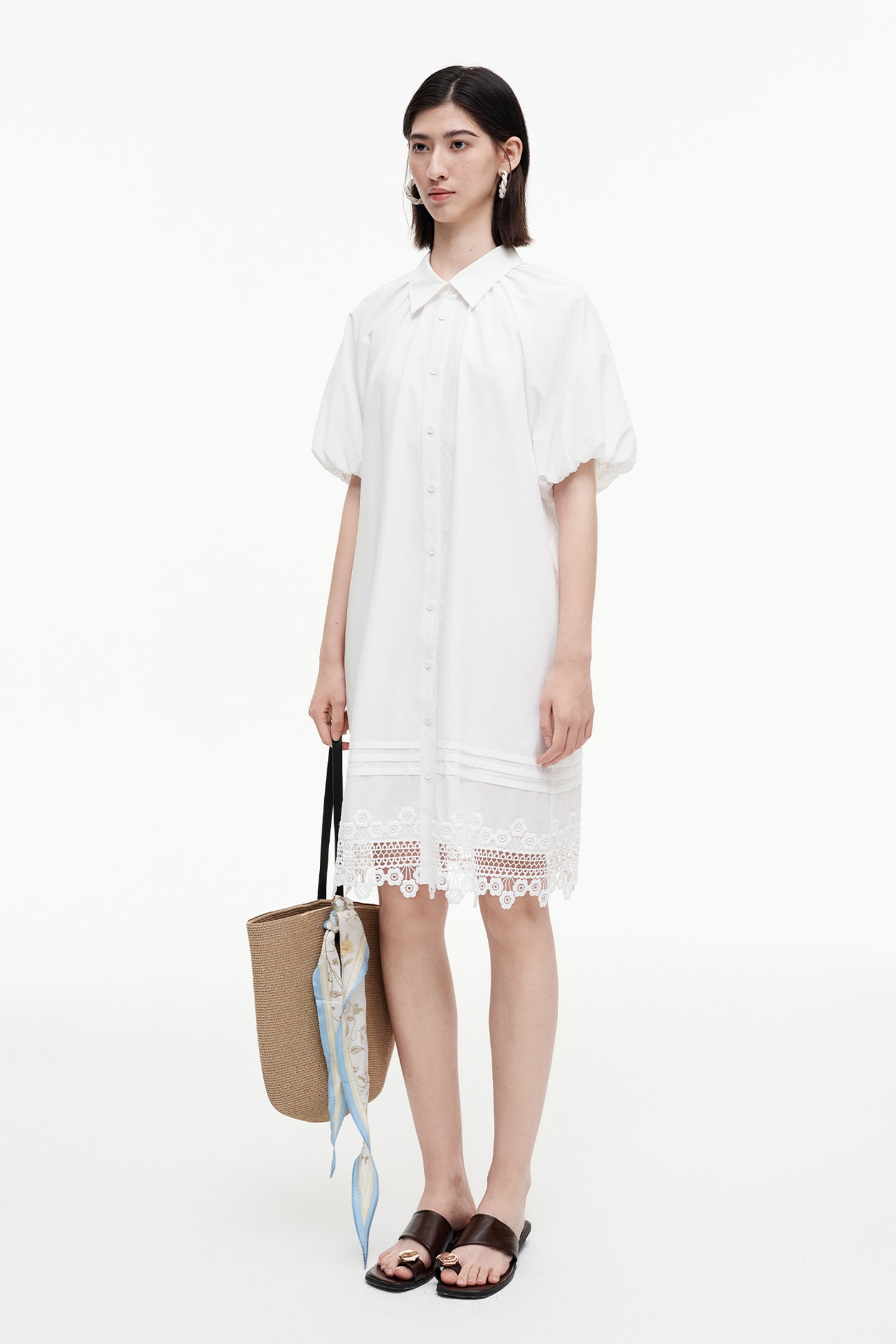 SELFWHO Meconopsis series white bud sleeve dress