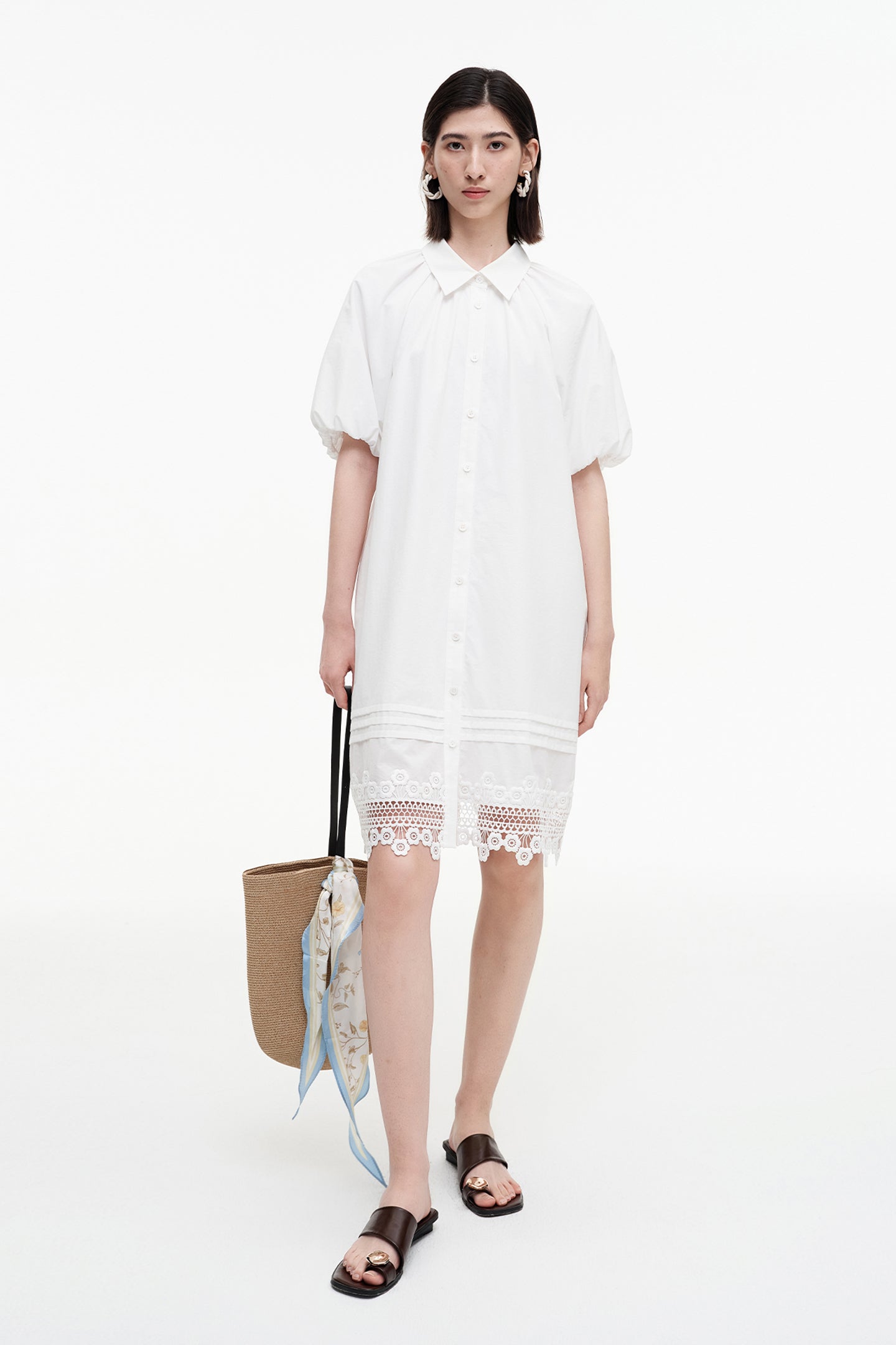 SELFWHO Meconopsis series white bud sleeve dress