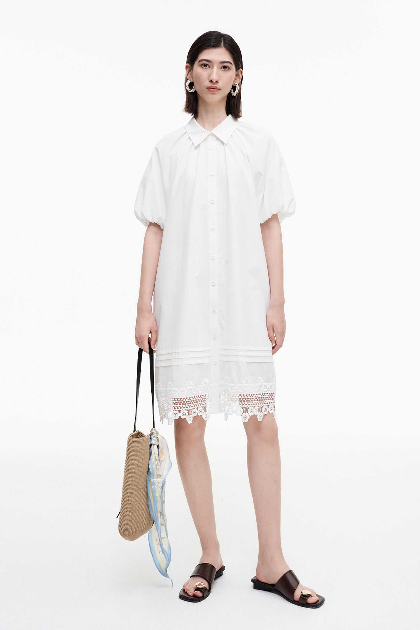 SELFWHO Meconopsis series white bud sleeve dress
