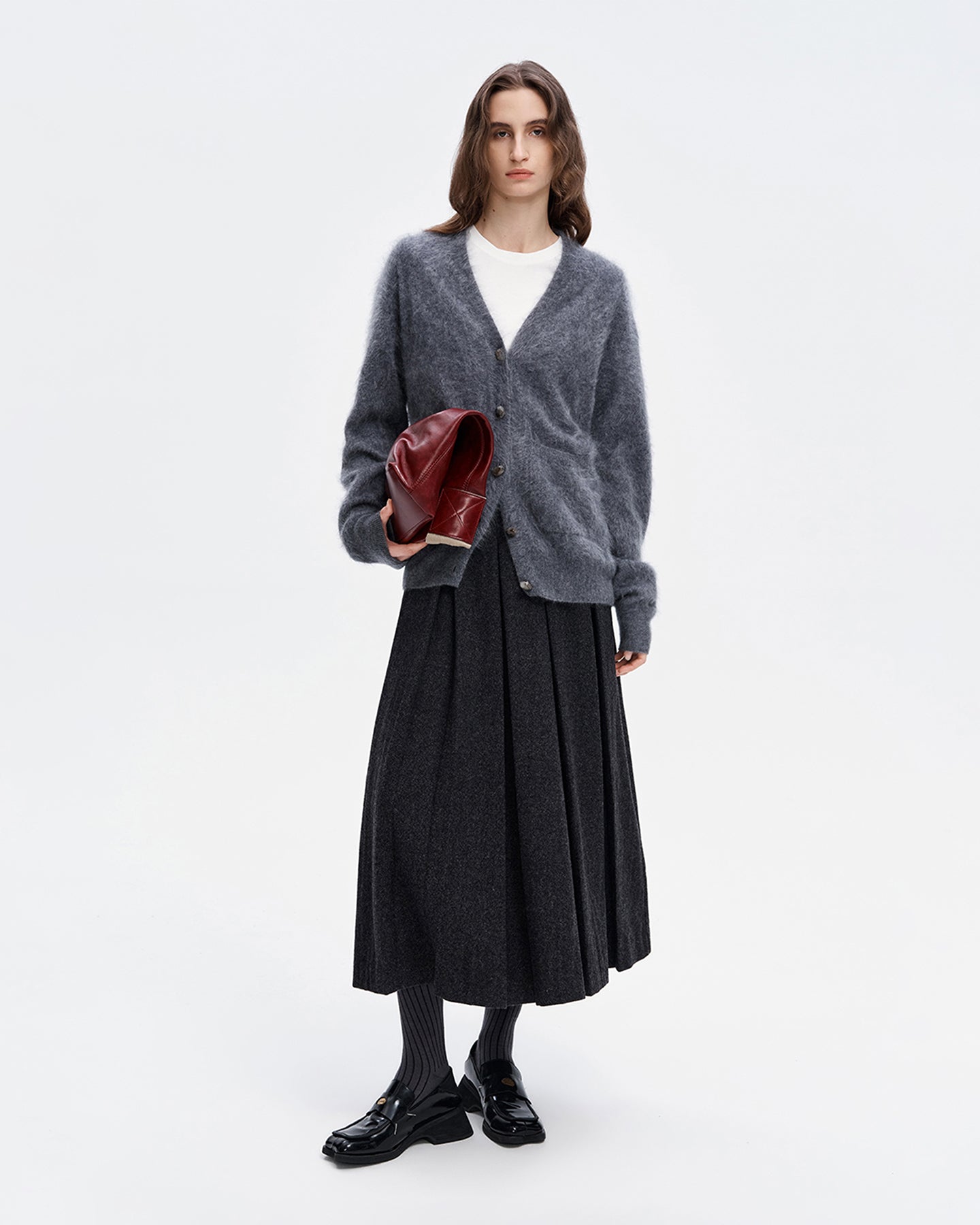 Wool Blend Gray Pleated Skirt