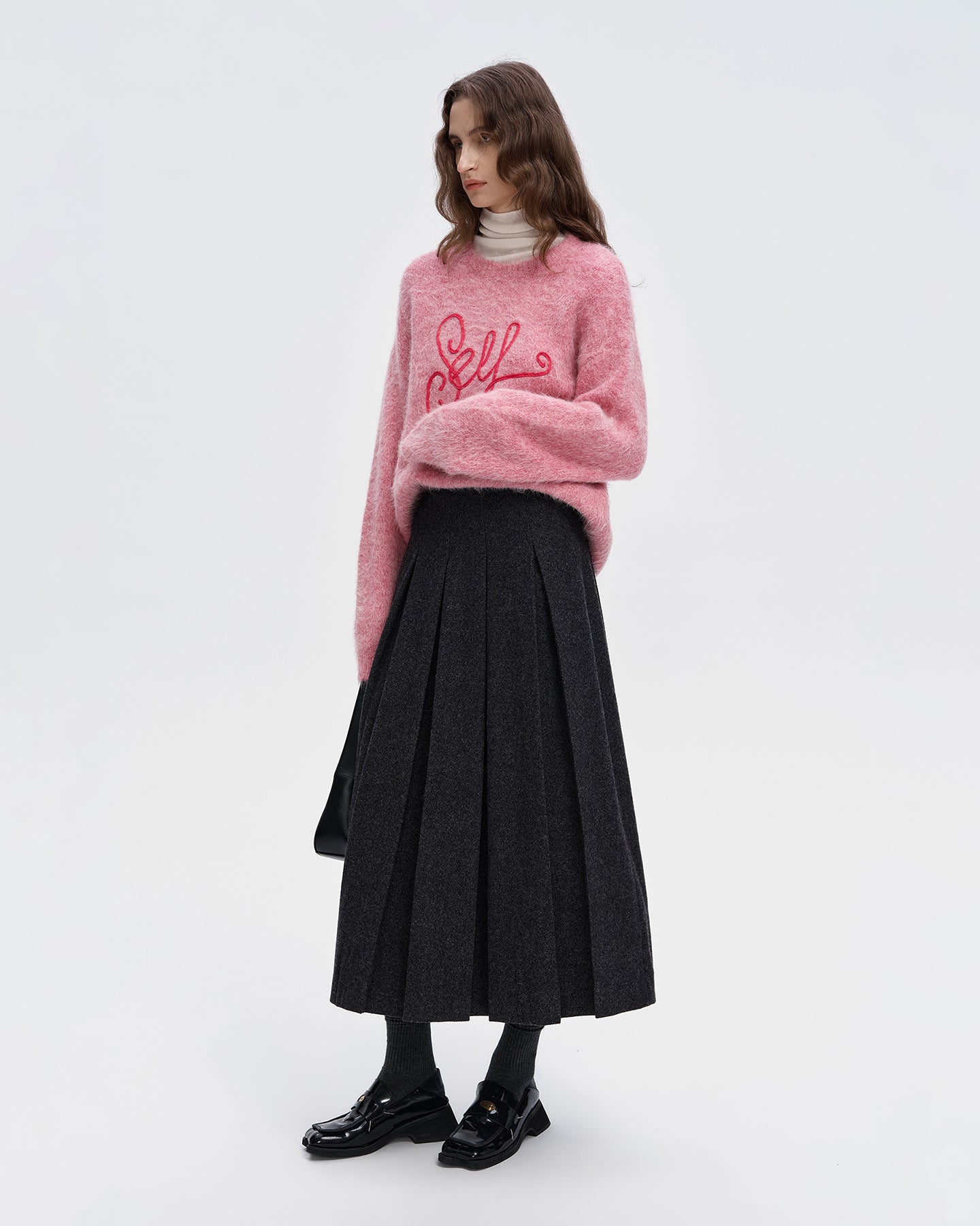 Wool Blend Gray Pleated Skirt