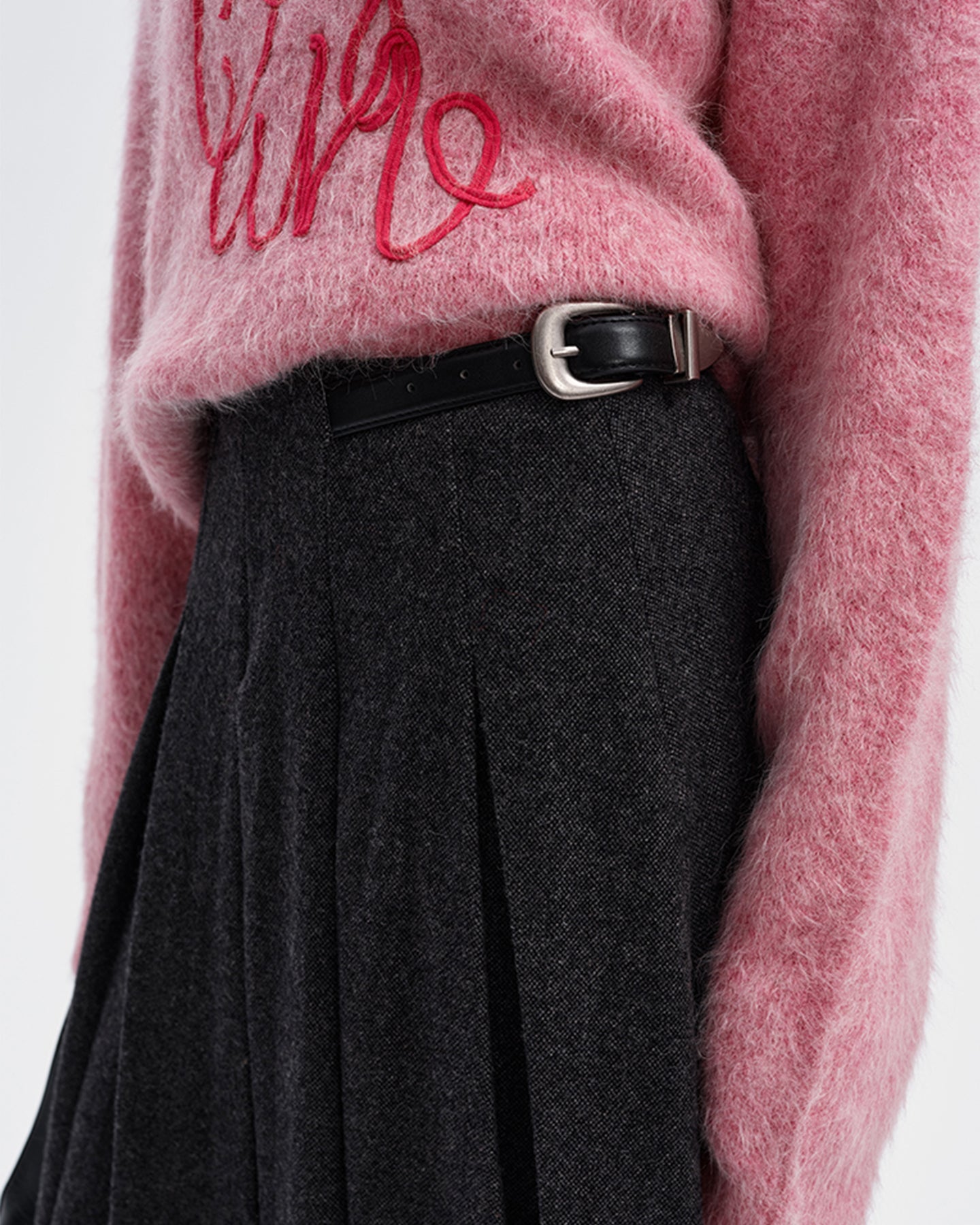 Wool Blend Gray Pleated Skirt