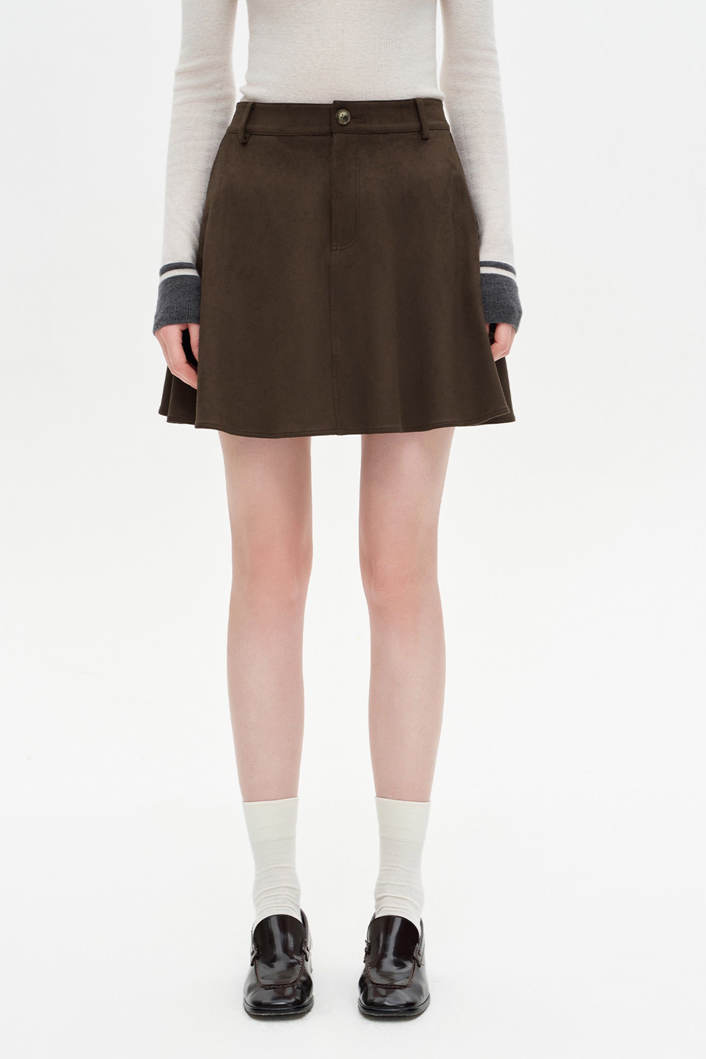 SELFWHO Vintage Suede A-line Skirt
