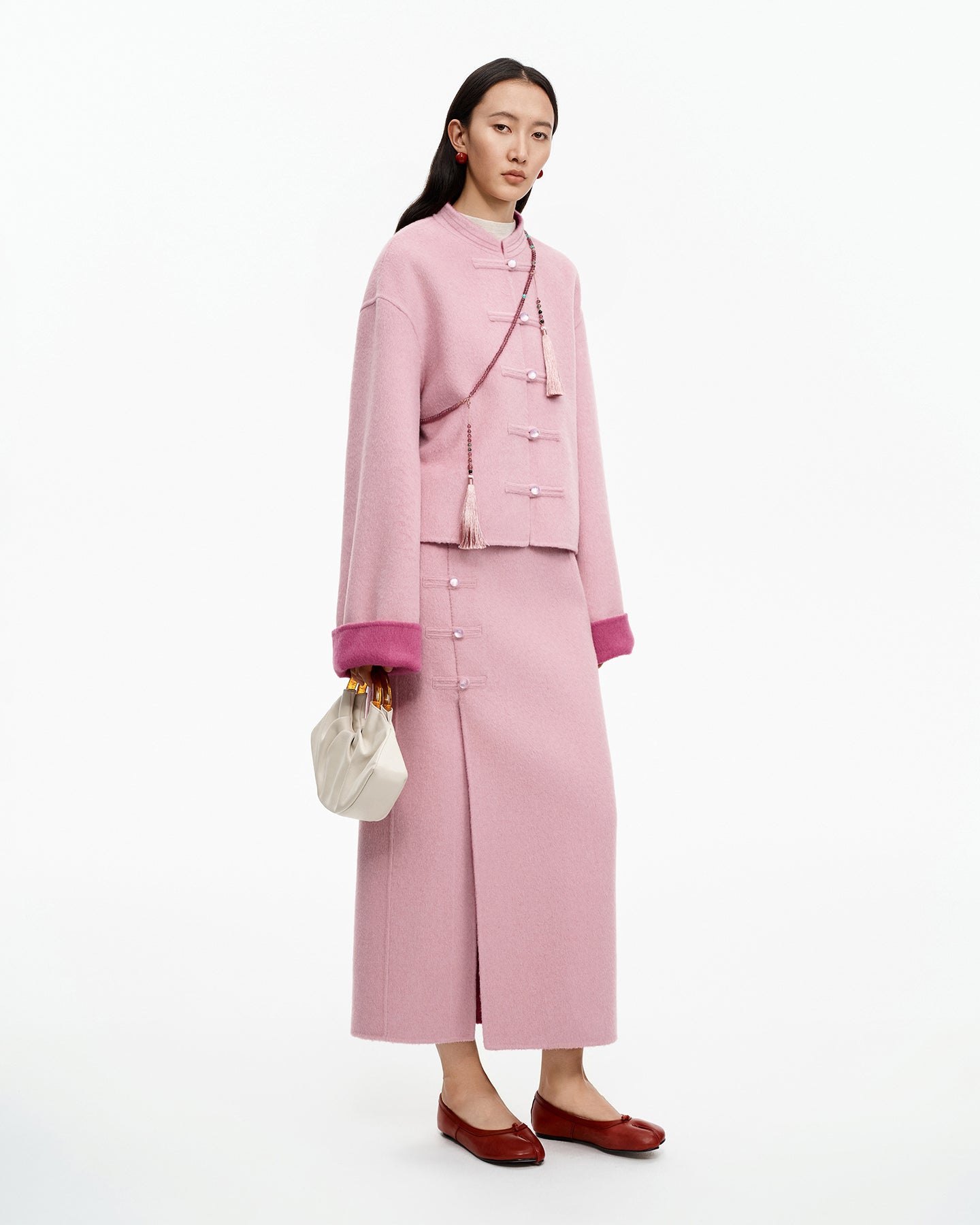 New Chinese-style light pink half-length skirt