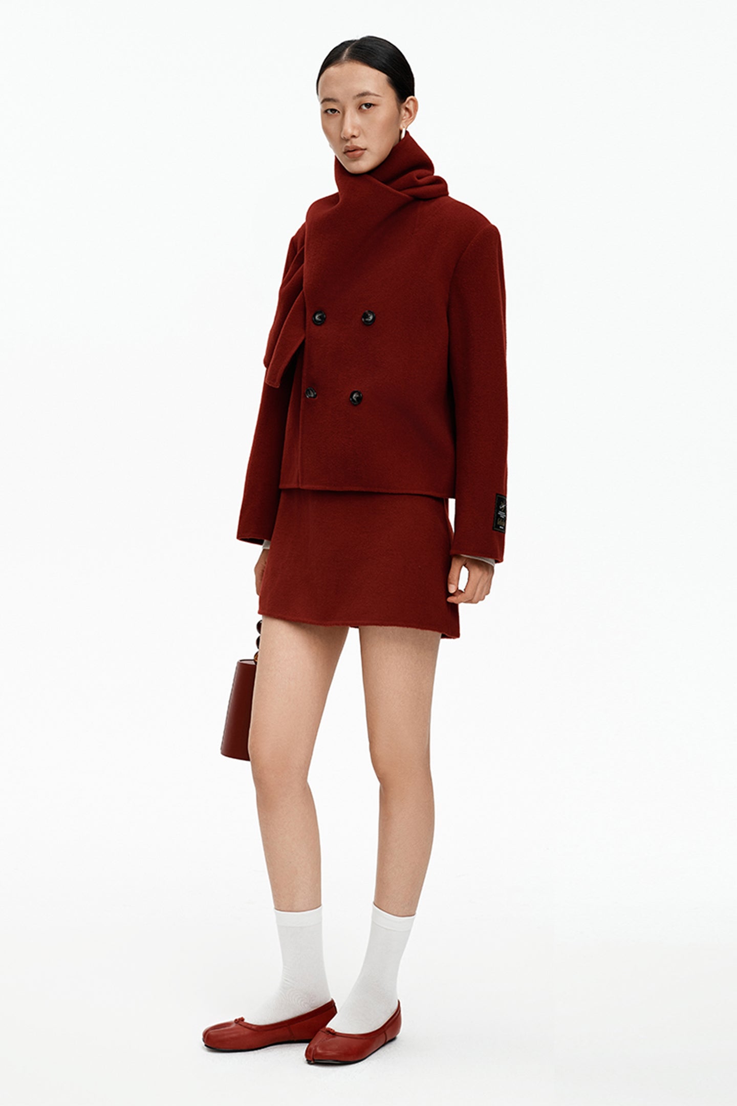 SELFWHO Christmas Red Sheep Wool Scarf Collar Coat