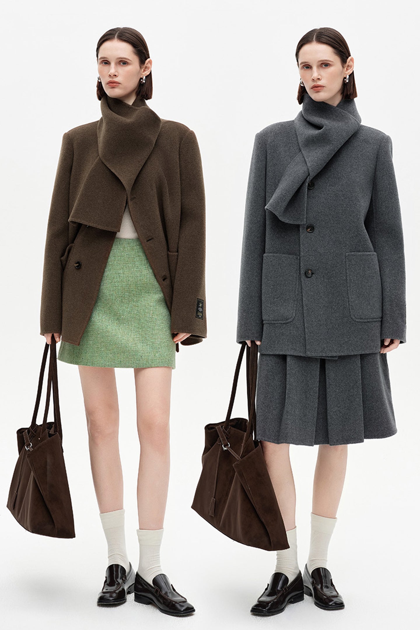 SELFWHO Wool Blend Scarf Collar Double-Faced Coat