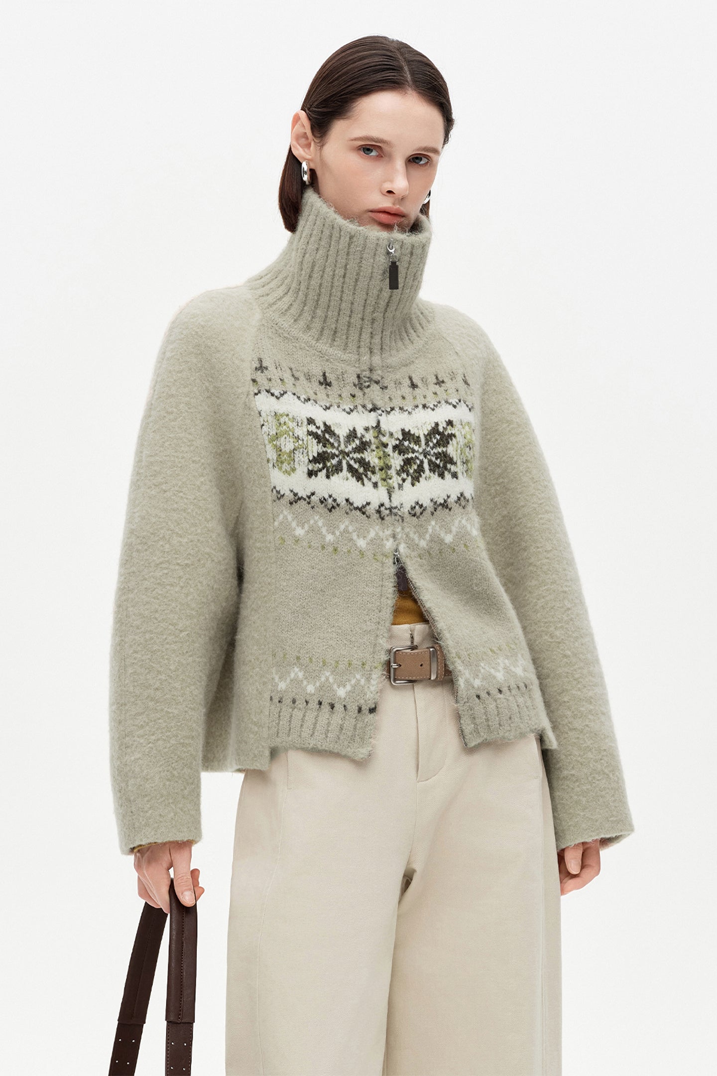 SELFWHO Wool Blend Knitted Woolen Coat