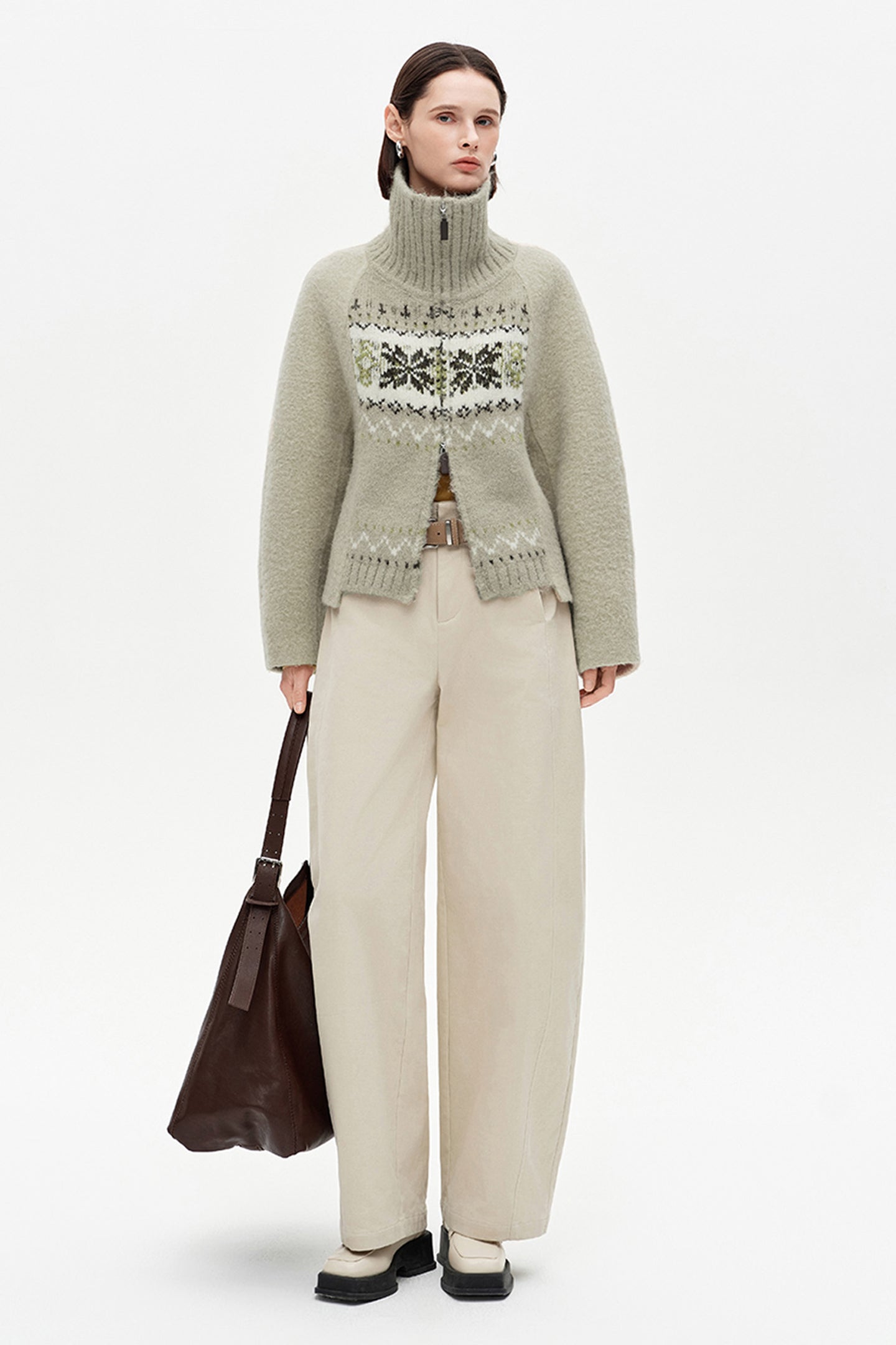 SELFWHO Wool Blend Knitted Woolen Coat