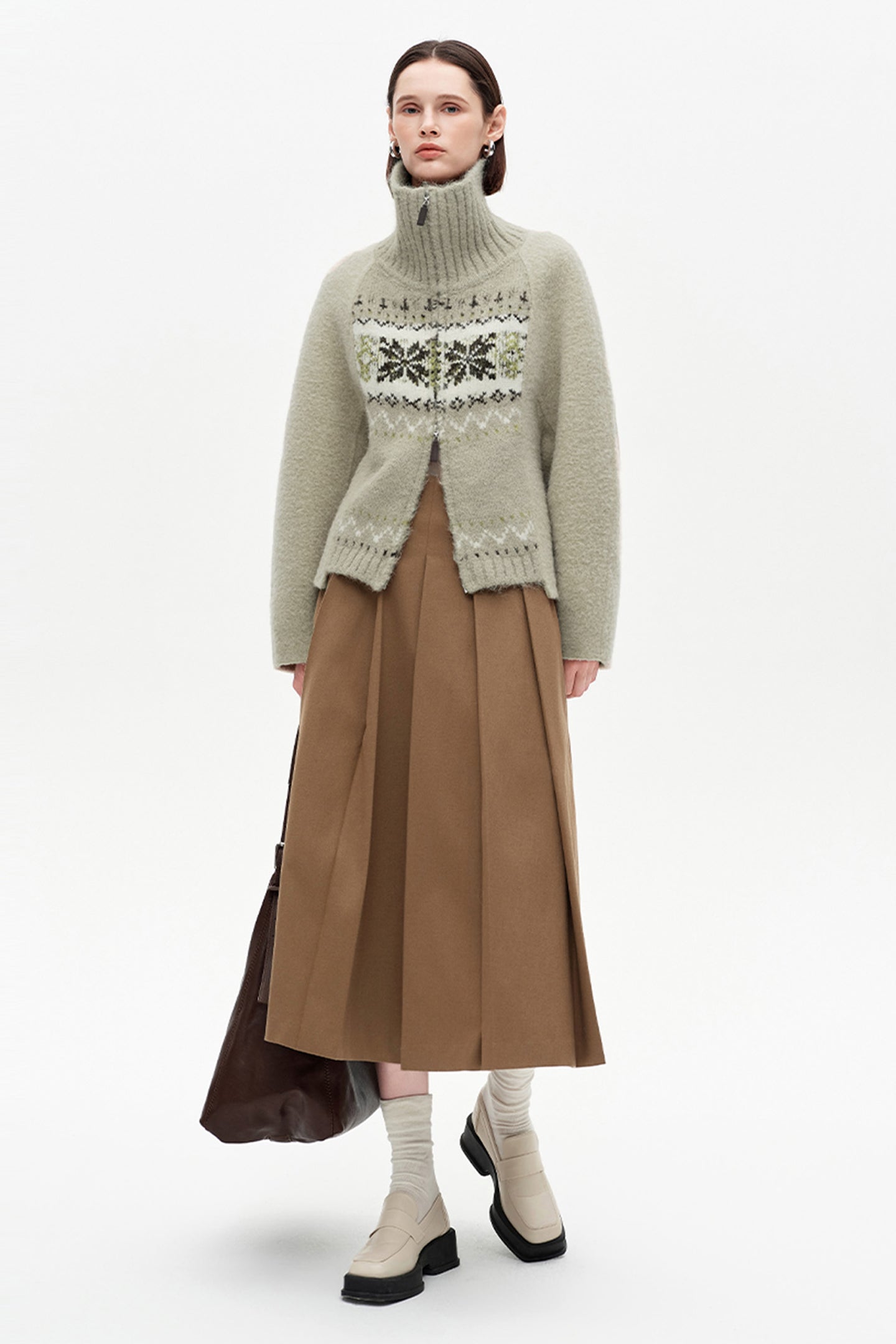 SELFWHO Wool Blend Knitted Woolen Coat