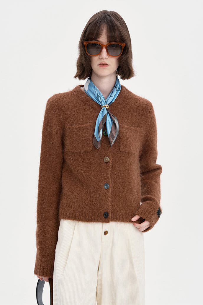 Alpaca Blend Cropped Cardigan Sweater