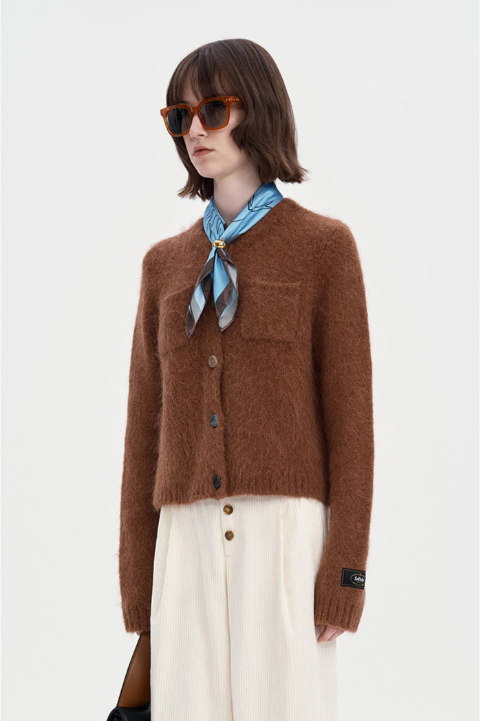 Alpaca Blend Cropped Cardigan Sweater