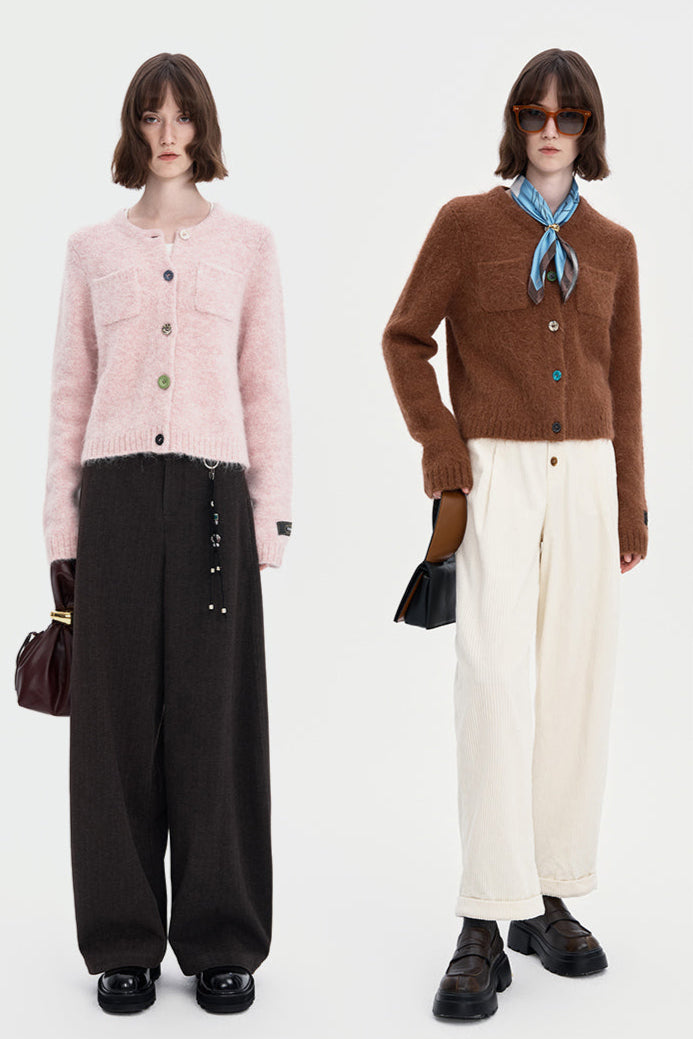 Alpaca Blend Cropped Cardigan Sweater