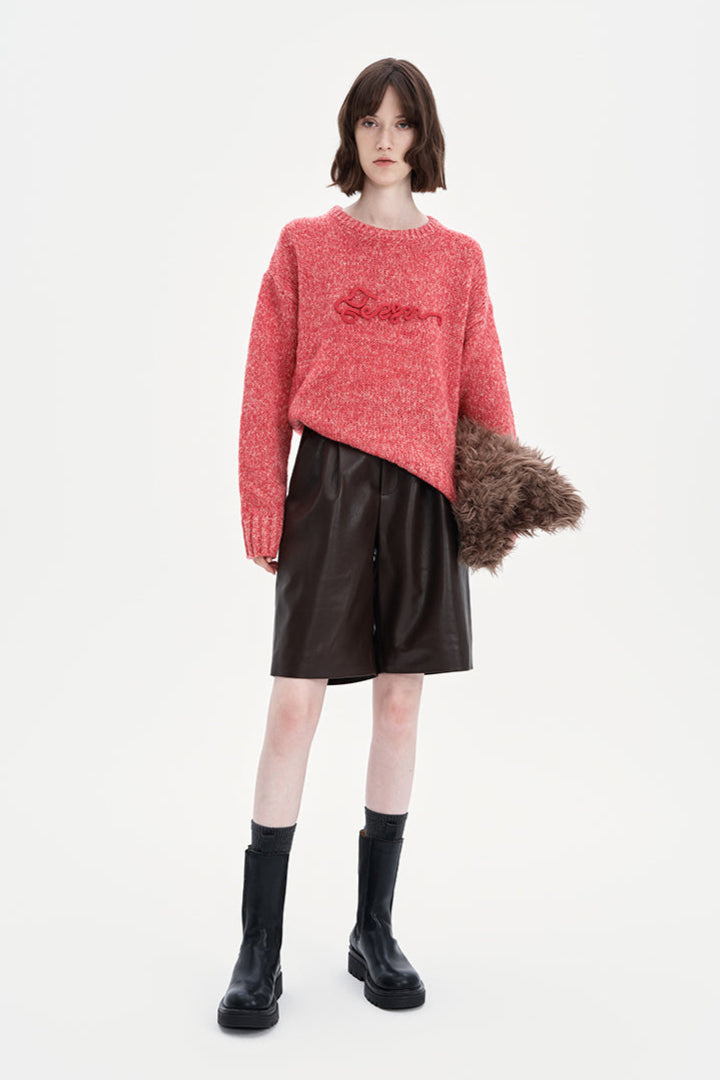 Wool Solid Color Crew Neck Sweater