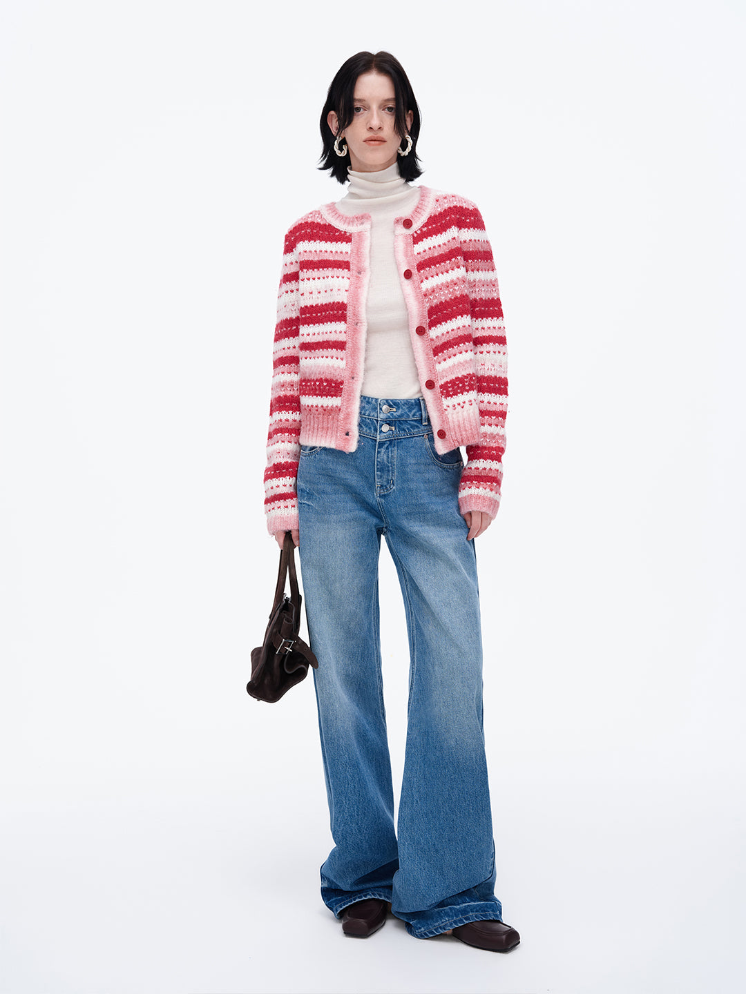 Classic Wool Blended Gradient Striped Knitted Cardigan