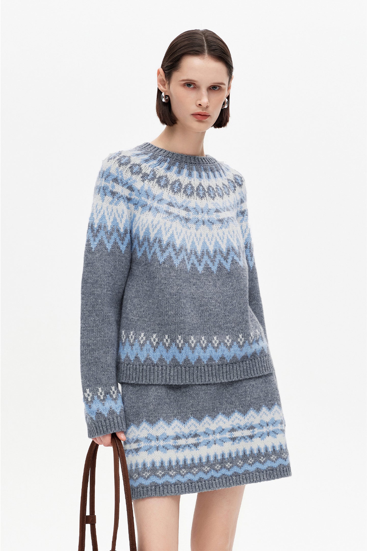 SELFWHO Wool Blend Fair Isle Sweater