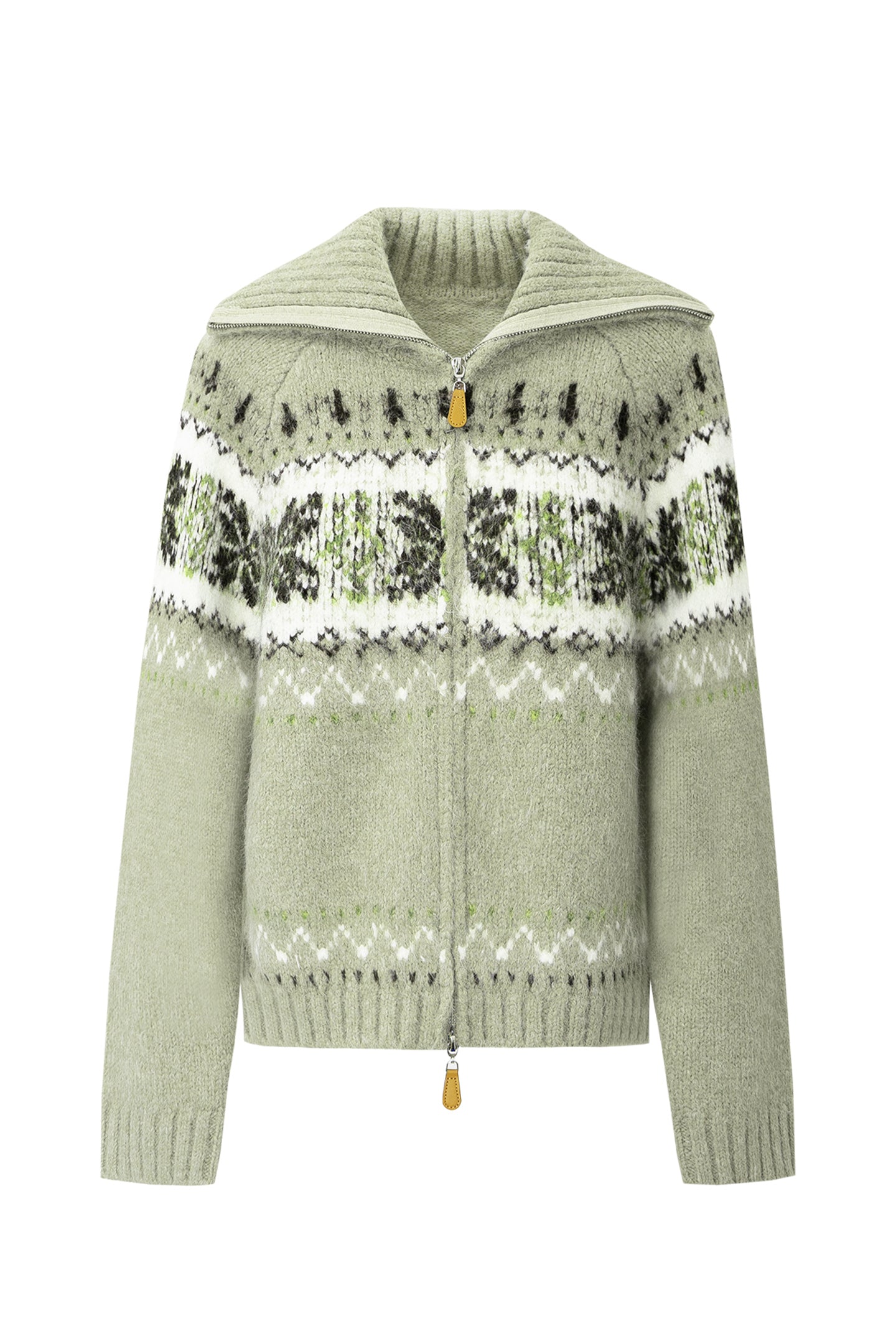 SELFWHO Wool Blend Fair Isle Collar Cardigan