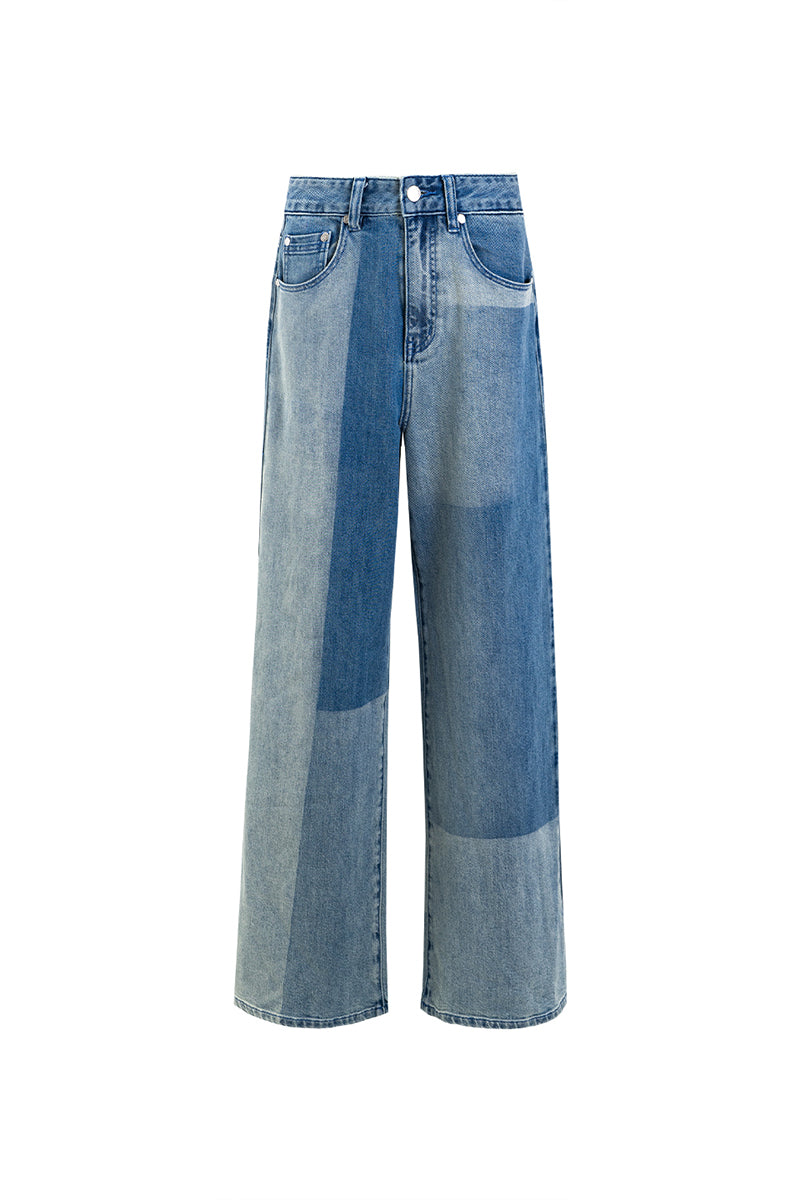 SELFWHO irregular contrast washed jeans