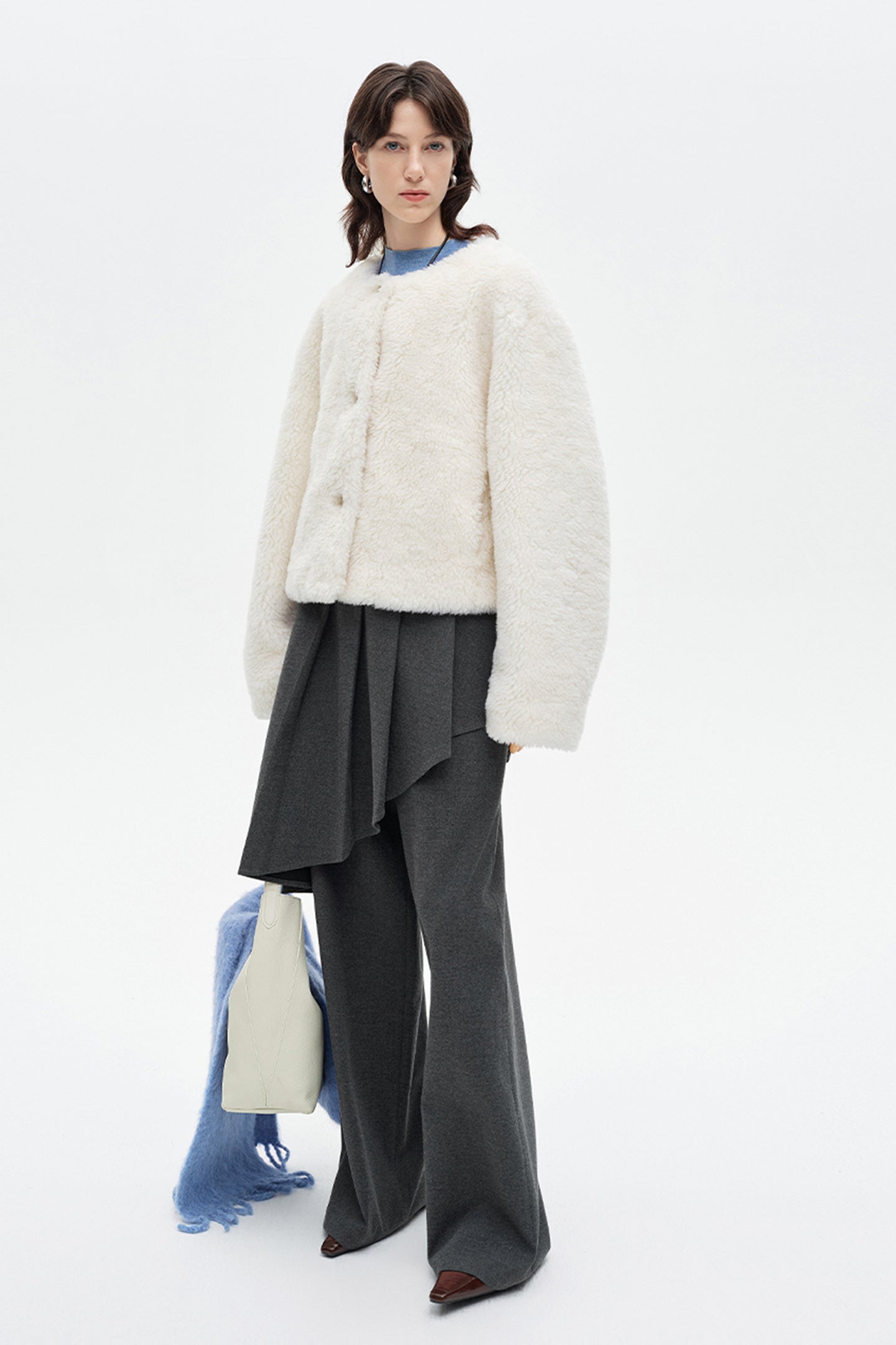 SELFWHO Wool Blend White Fur Coat