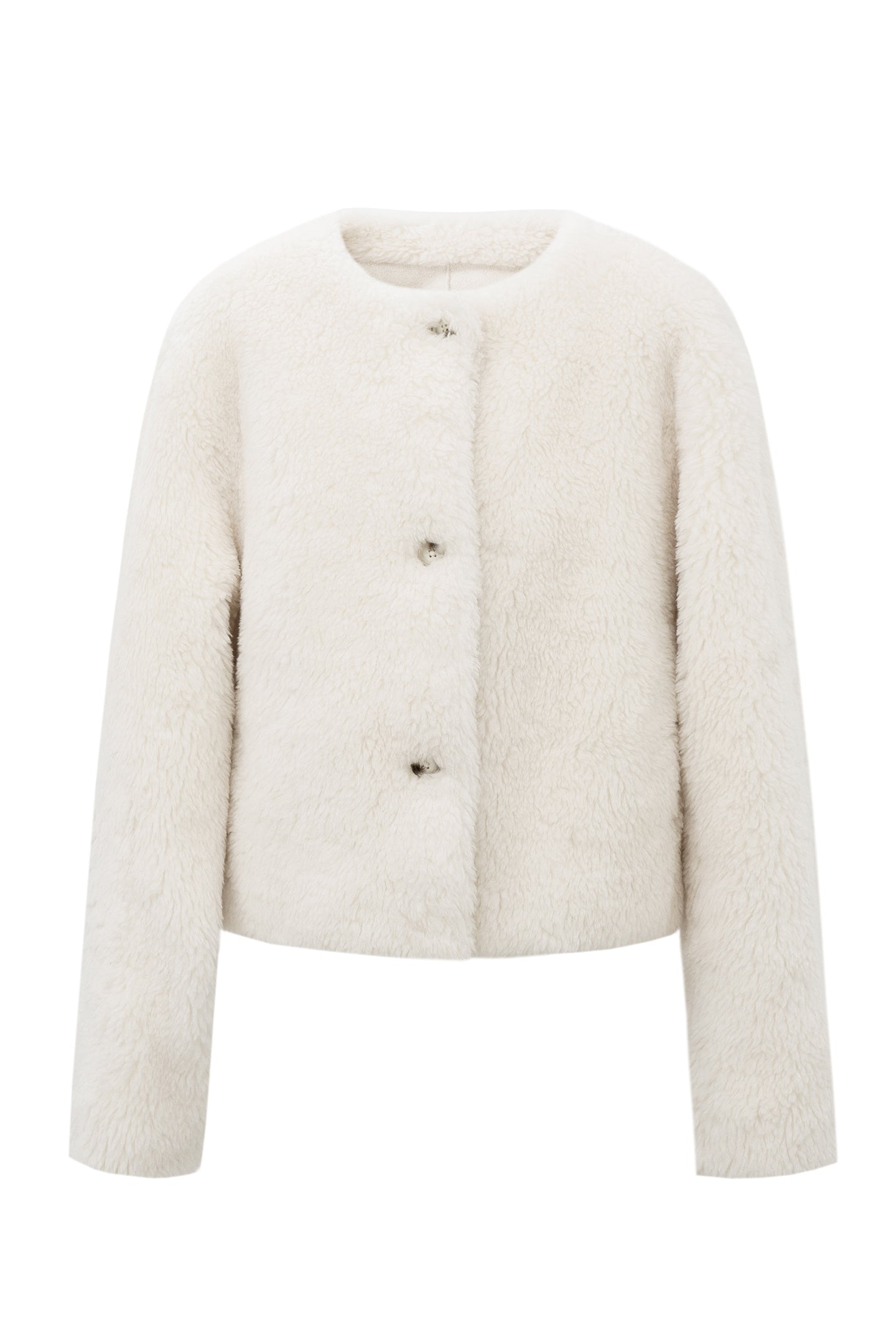 SELFWHO Wool Blend White Fur Coat