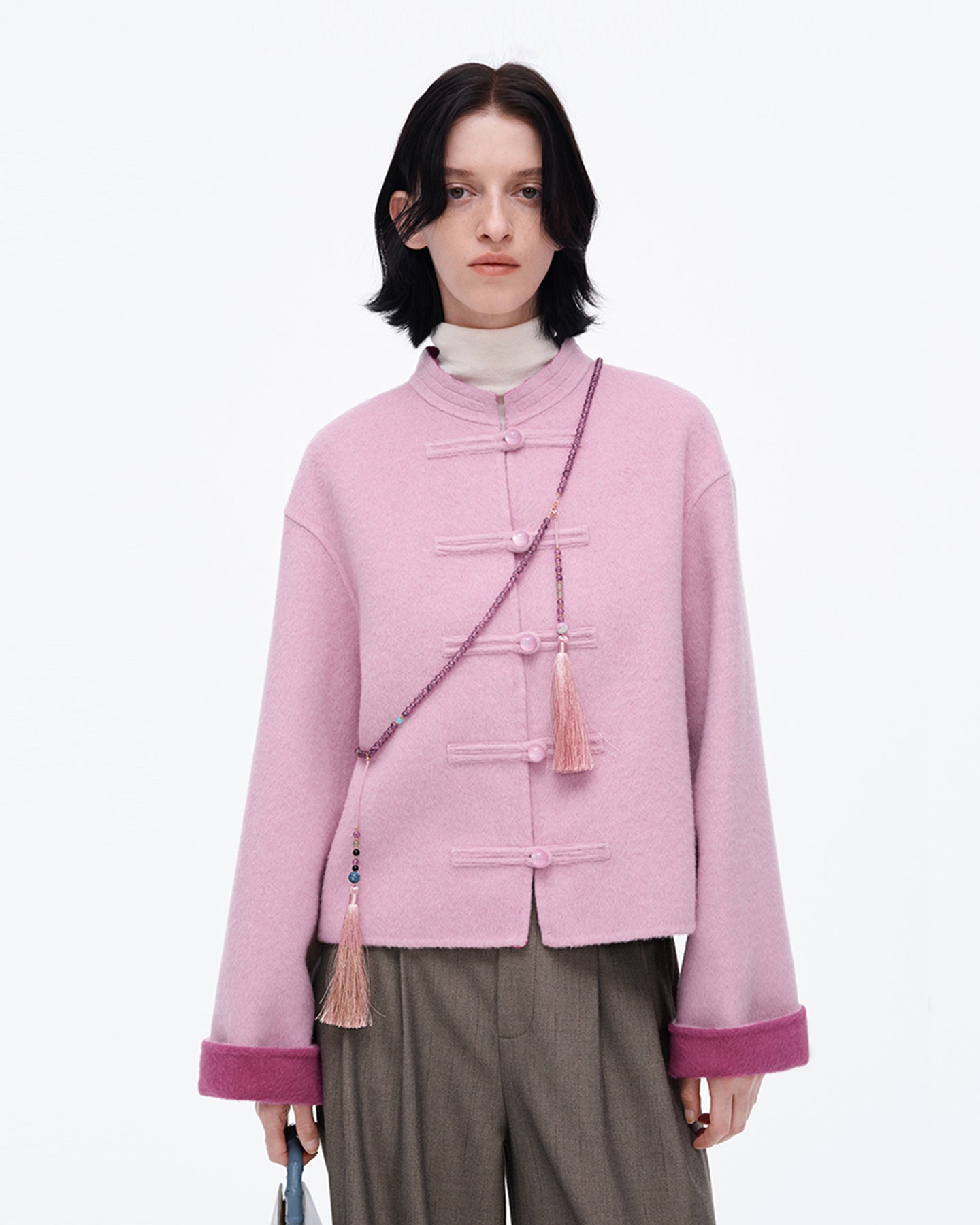 Pink wool Chinese style jacket spring wear