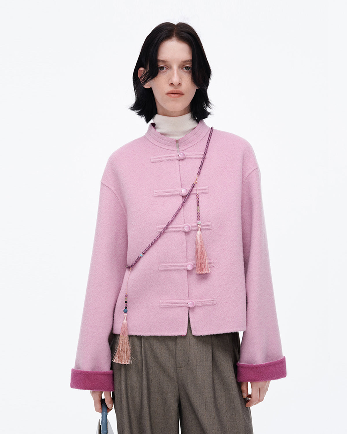 Pink wool Chinese style jacket spring wear