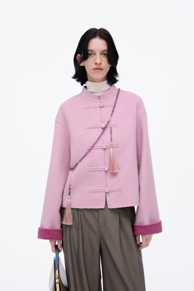 Pink wool Chinese style jacket spring wear