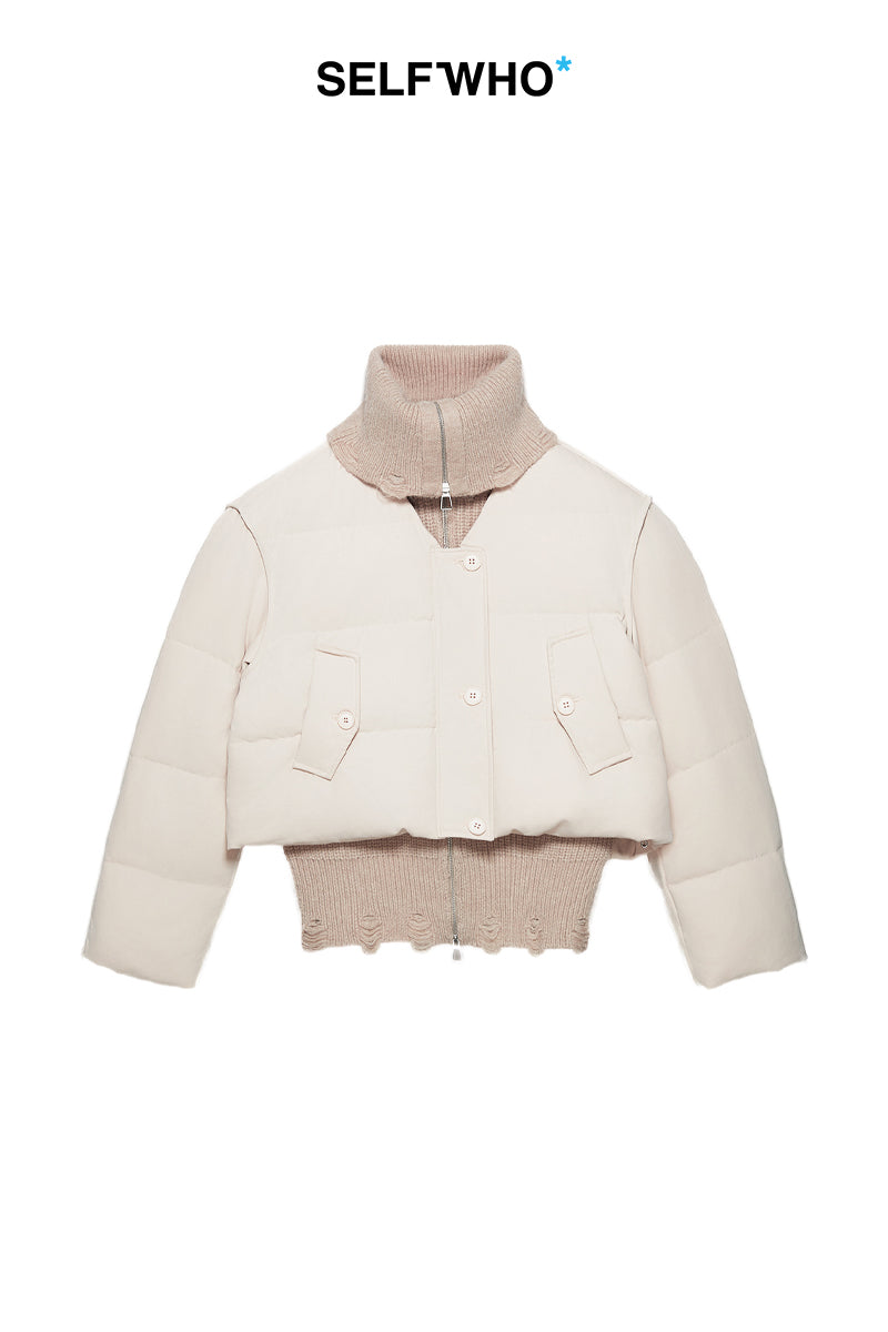 White duck down short down jacket woolen vest two piece set