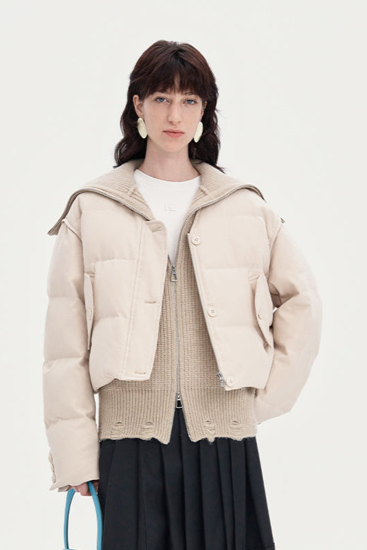 White duck down short down jacket woolen vest two piece set