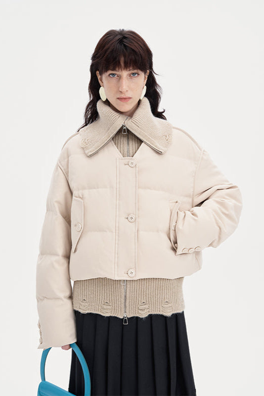 White duck down short down jacket woolen vest two piece set