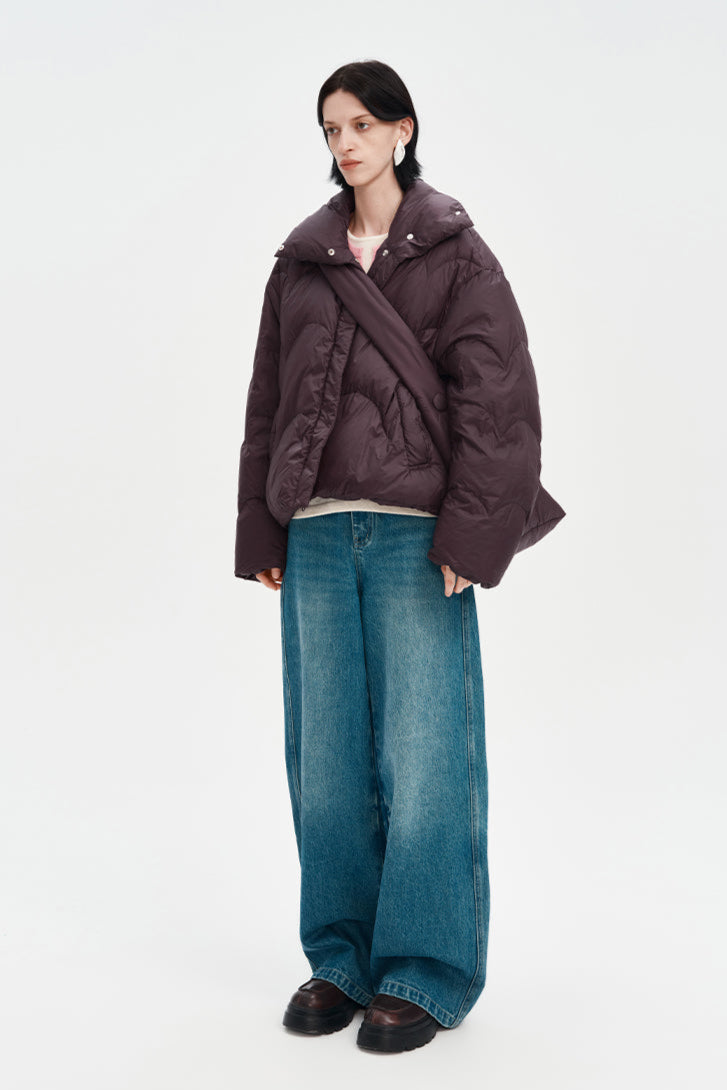 White duck down meniscus quilted down jacket warm fluffy coat
